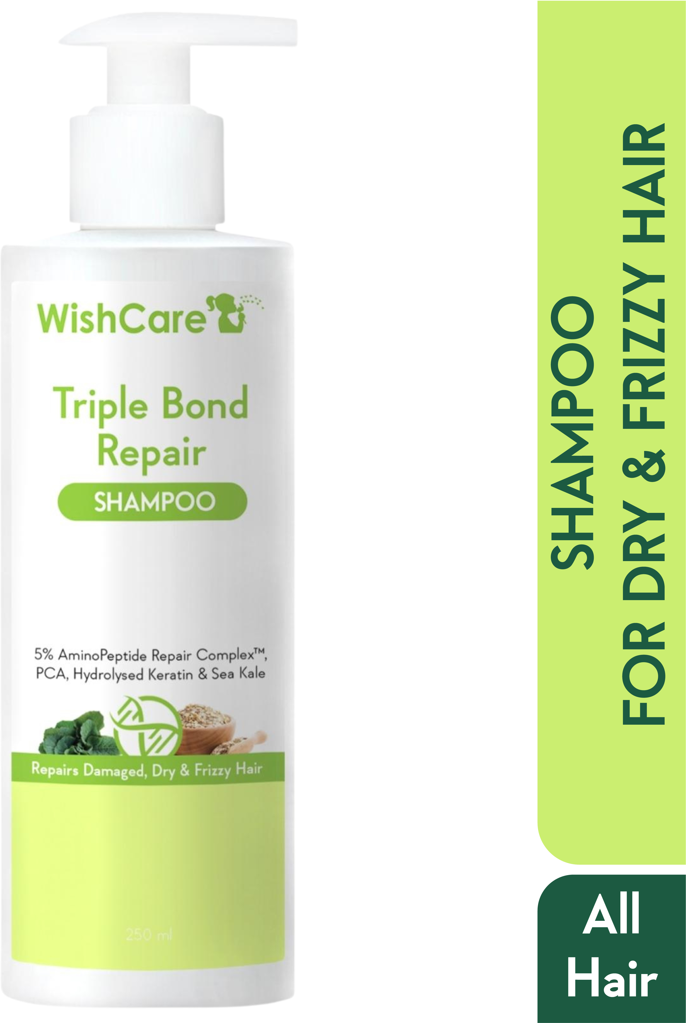 WishCare Triple Bond Repair Shampoo for Dry & Frizzy Hair 5% AminoPeptide Complex & PCA Repairs Damaged & Frizzy Hair