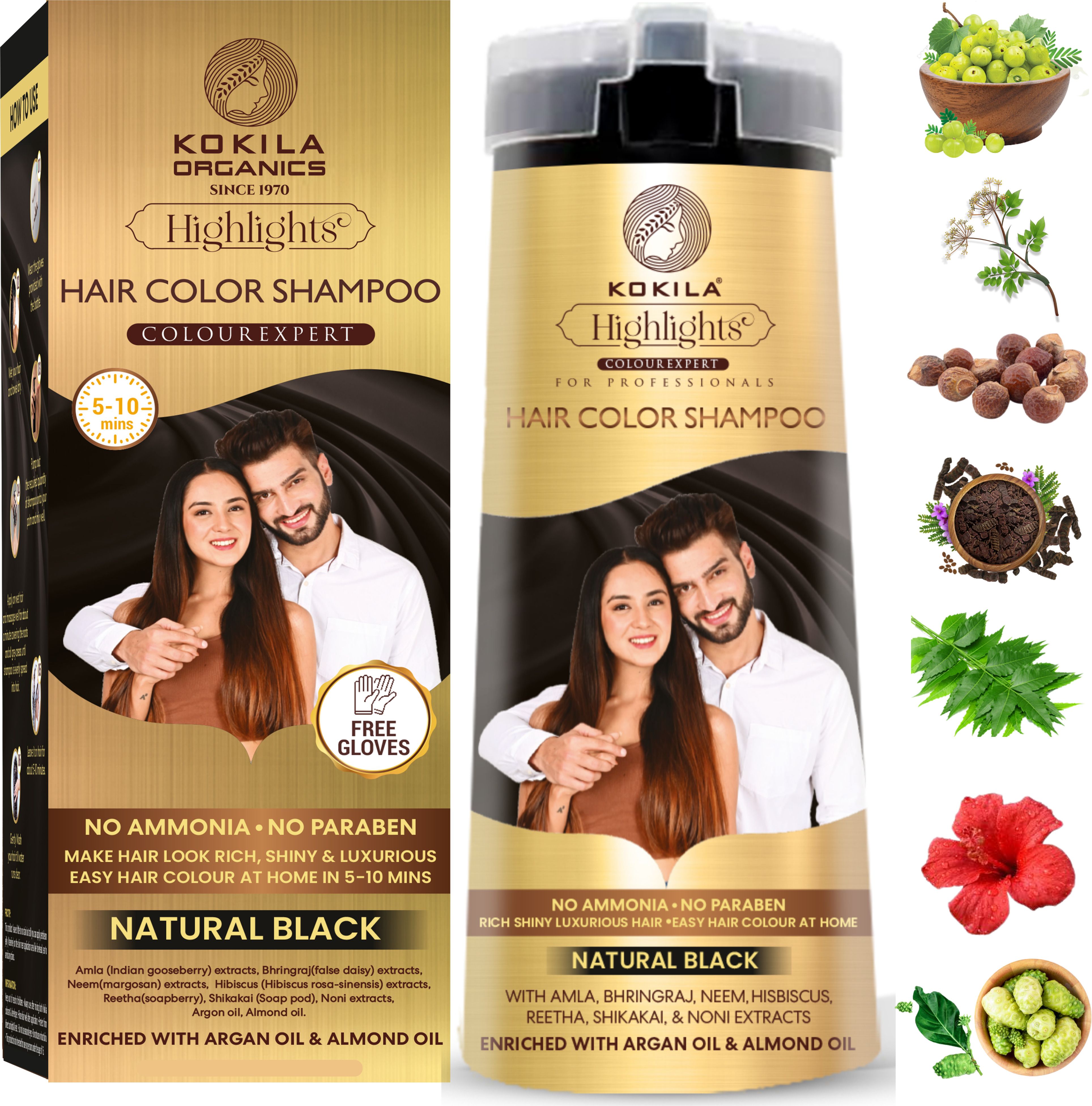 kokila Hair color shampoo 400Ml Natural Black for Men & Women, No Ammonia - No Paraben-picture-37