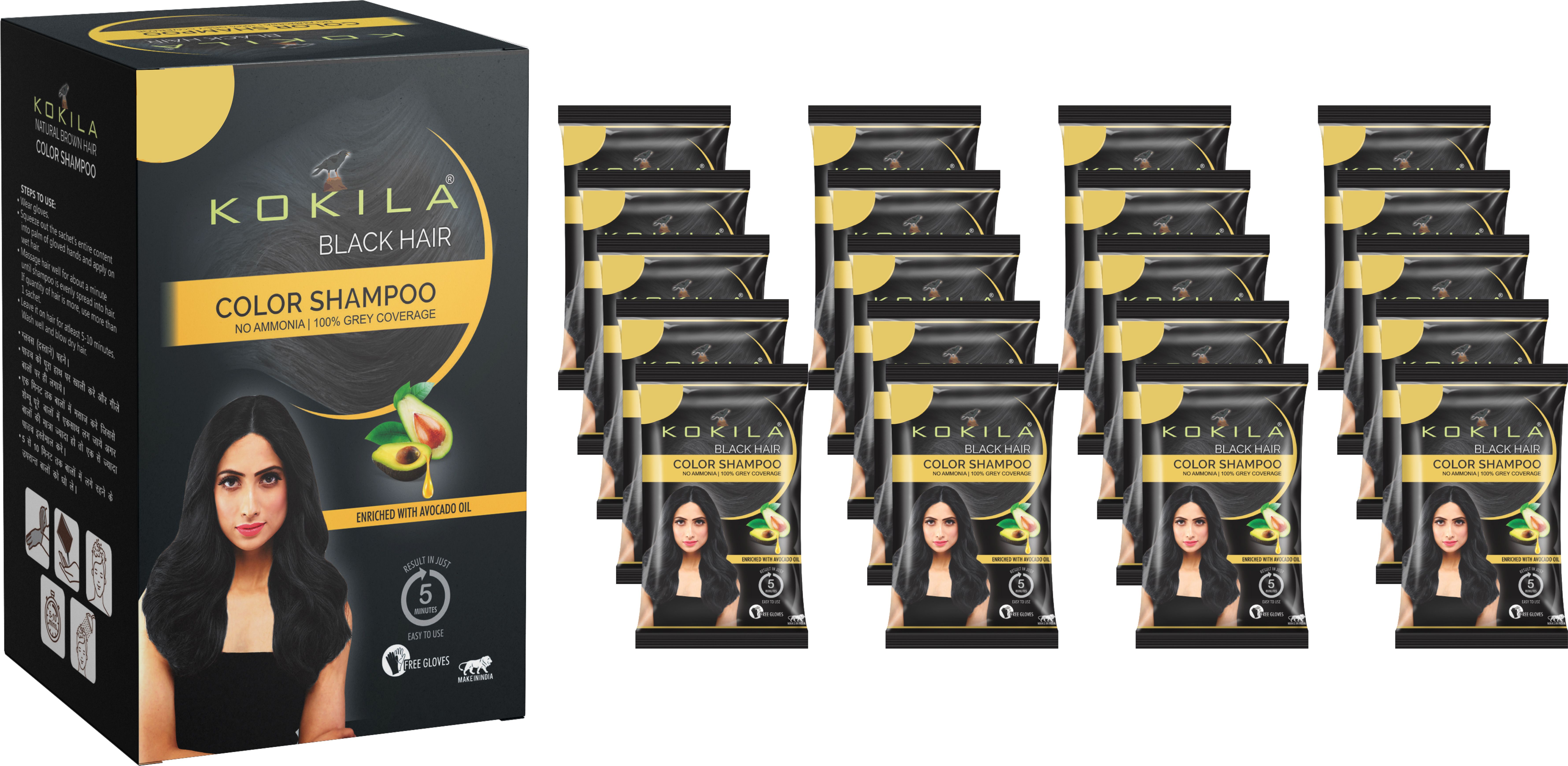 kokila Instant Ammonia Free, Hair Color Shampoo Enriched with Avocado oil, (Black, 20) , Natural Black-picture-46