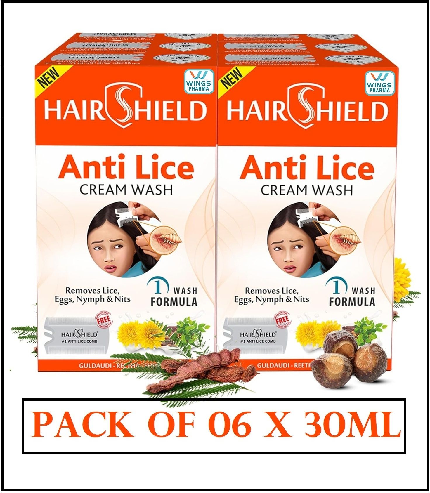 wings pharma HAIRSHIELD REMOVES EGGS LICE KILLER ANTI LICE CREAM WASH 6 X 30ML EACH-picture-25