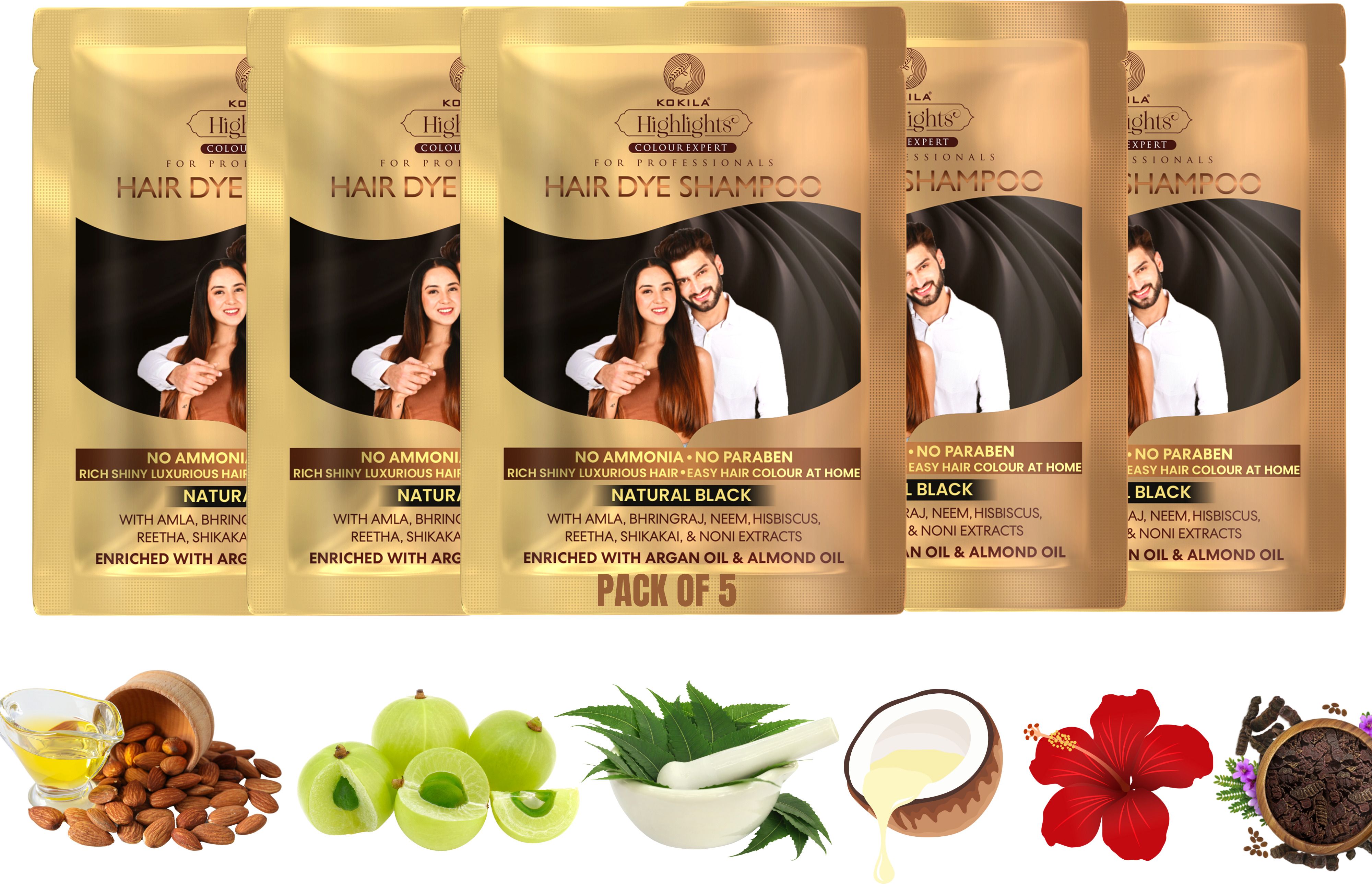 kokila Pack of 5 (25Ml Each) Natural Black Hair Color Shampoo Sachet for Men & Women-picture-41