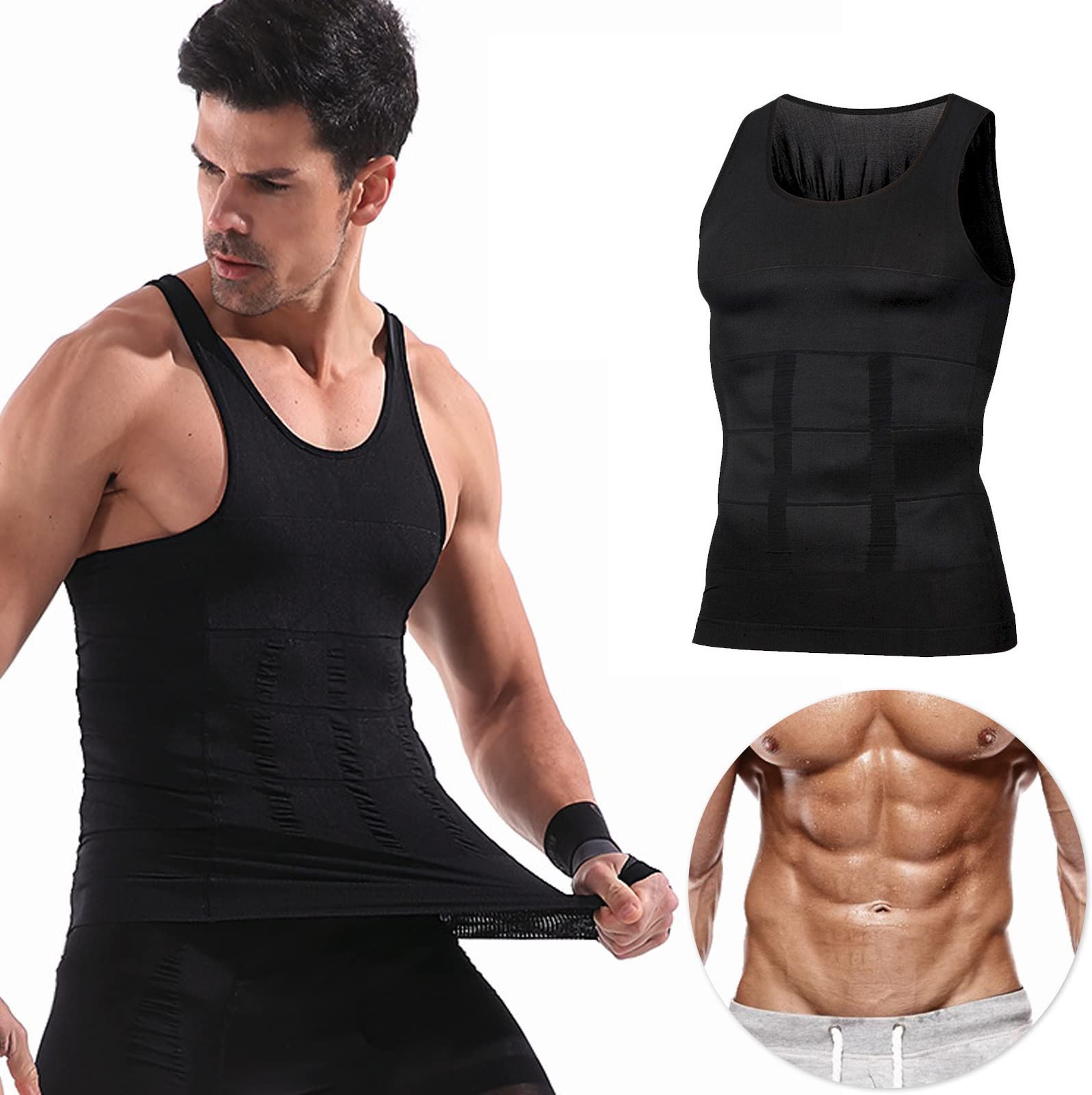 trammy Slim 'N Lift Compression Shirt Slimming Body Shaper Vest Gym Workout Tank Black Men Shapewear-picture-27