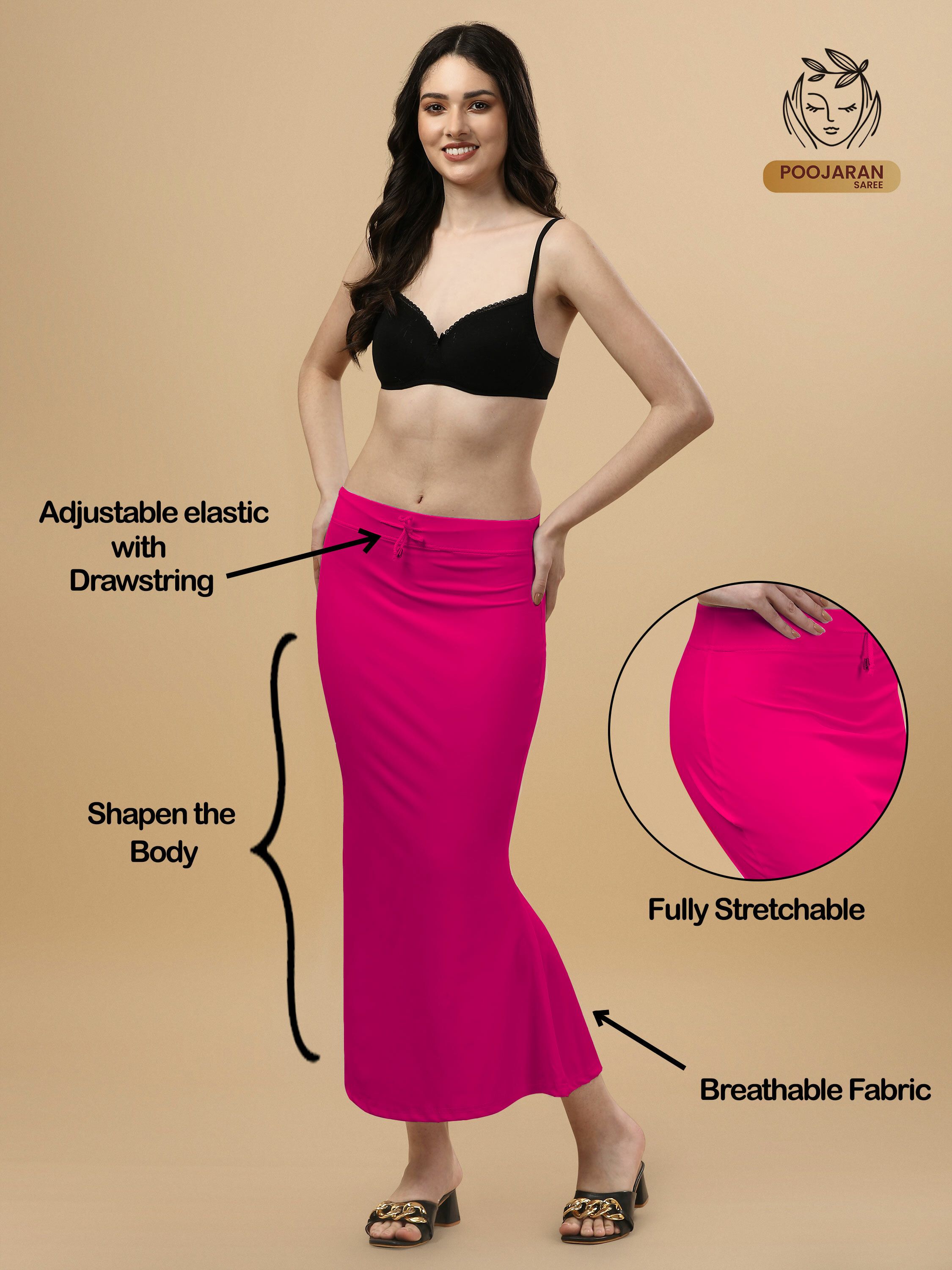 Shayonam and Shayonam Fishcut Saree Shapewear Dark Pink Lycra Bland Petticoat Lycra Blend Petticoat-image-2
