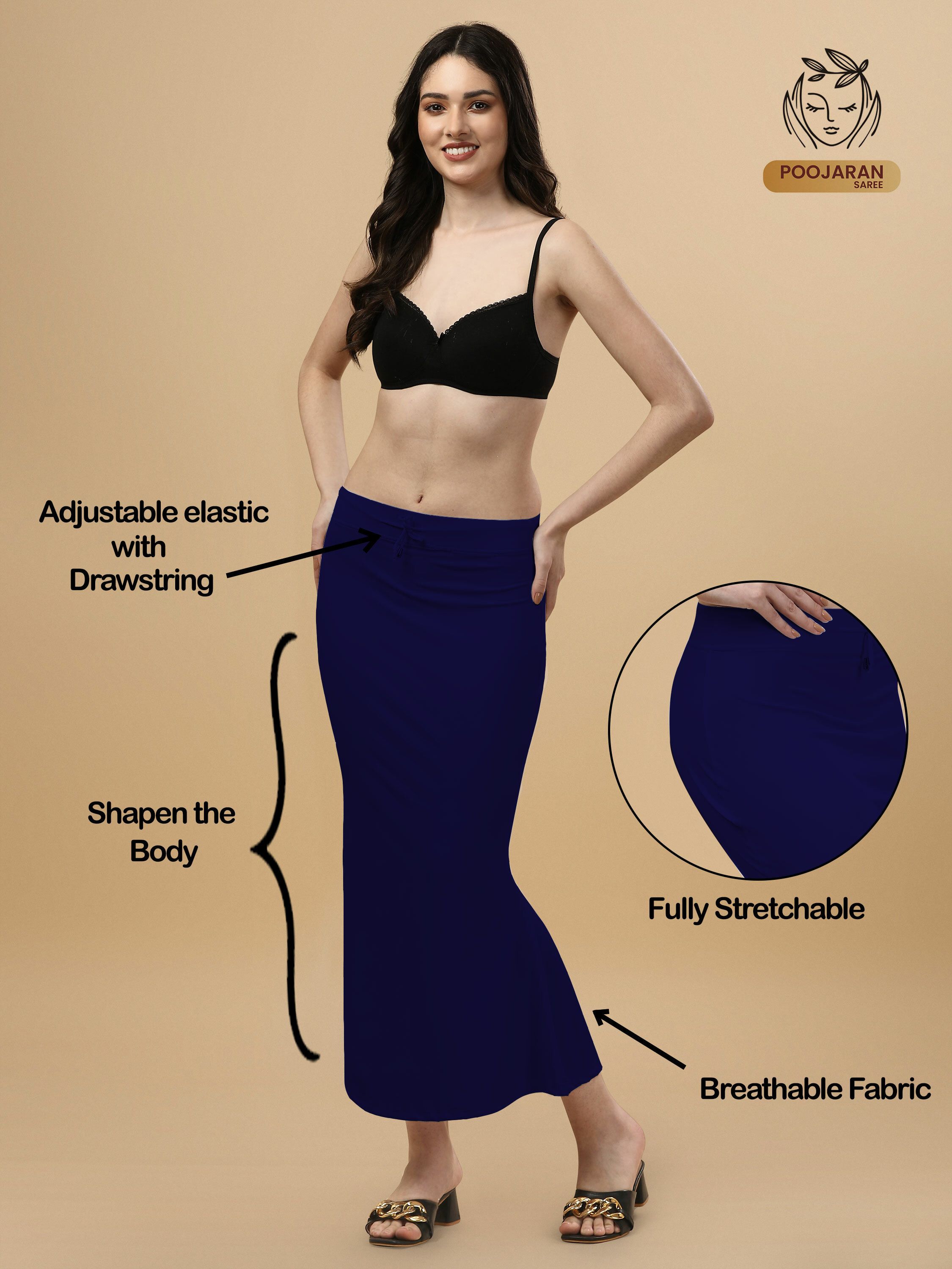 Shayonam and Shayonam Fishcut Saree Shapewear Navy Blau Lycra Bland Petticoat Lycra Blend Petticoat-image-9