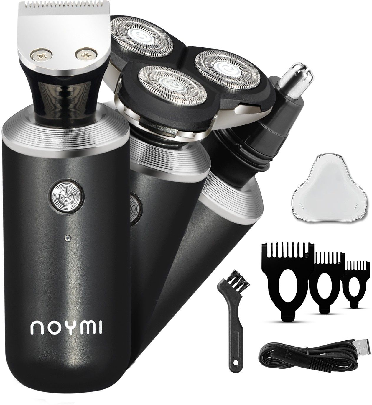 NOYMI Rechargeable Trimmer 100% Waterproof IPX7 Electric Trimmer & shaver Wet & Dry Rotary Trimmer for Men Runtime: 90 min Grooming Kit 90 minRuntime 3 Length Settings