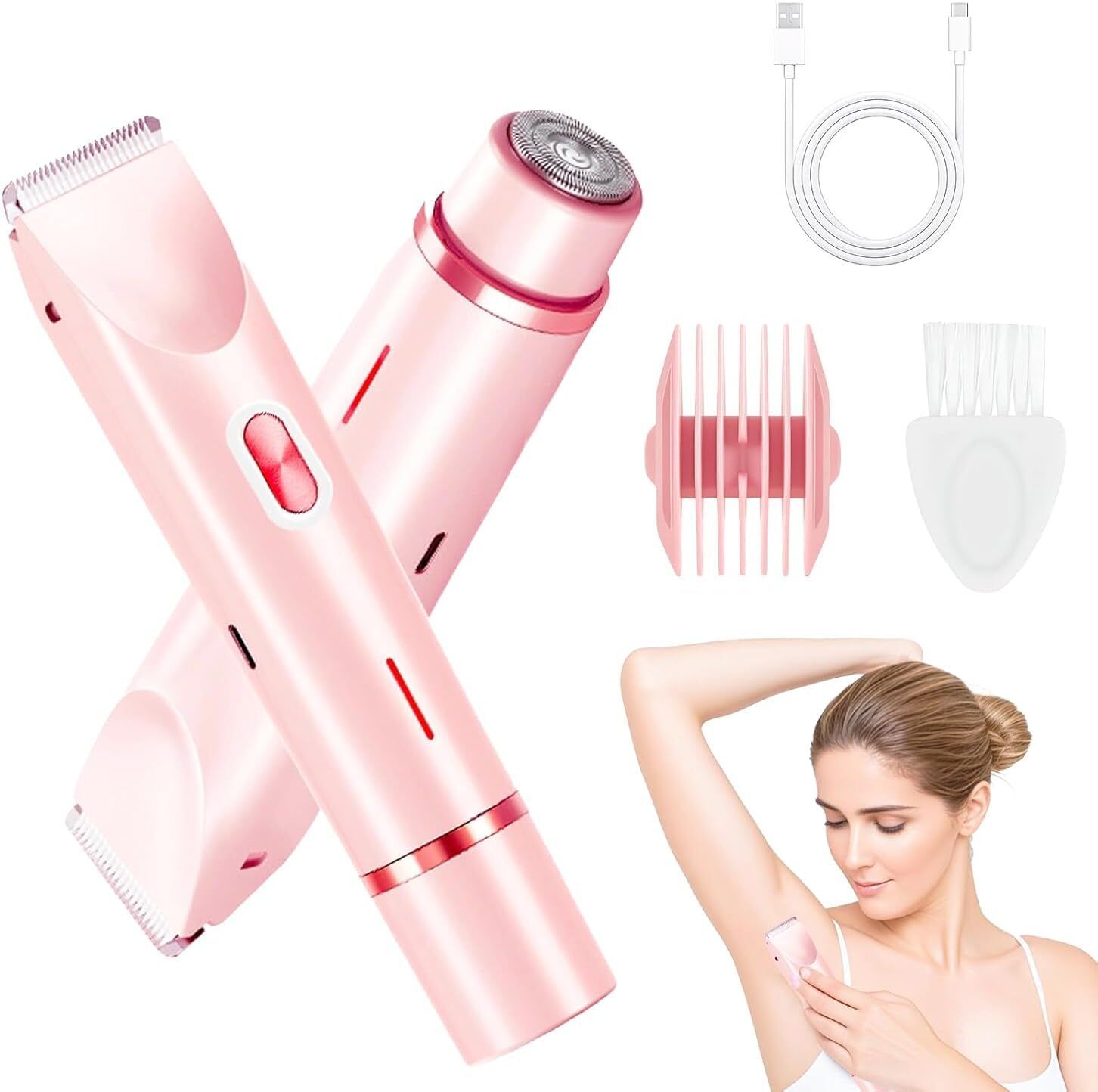 HVG TRADERS Dual Head Bikini Trimmer for Women, 2 in 1 Electric Shaver with IPX7 Waterproof Shaver For Women-image-13