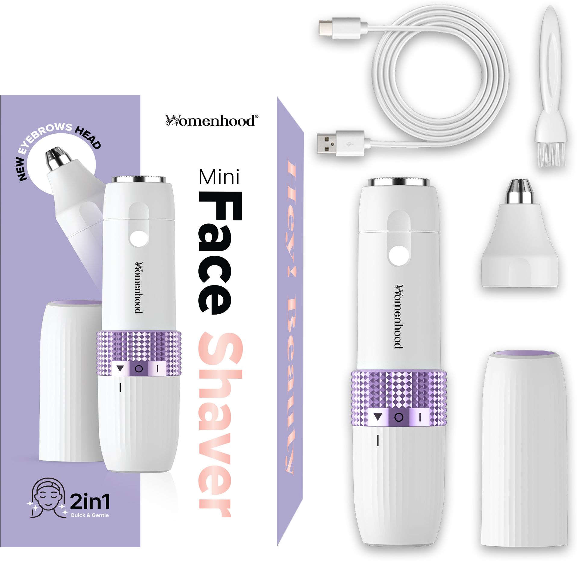 WOMENHOOD Mini Face Shaver Skin Mesh Painless Eyebrow Trimmer Waterproof Rechargeable Shaver For Women-image-44