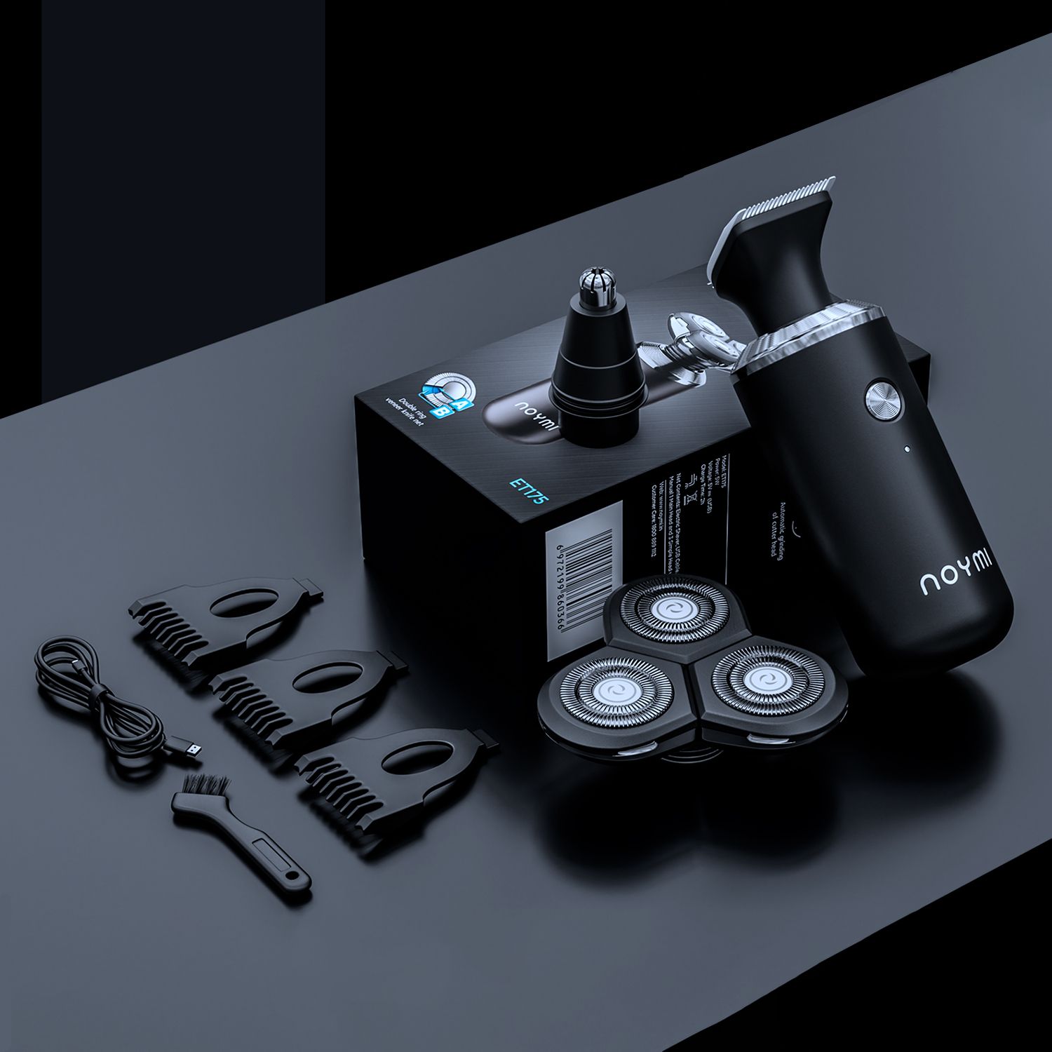 NOYMI 3D Rechargeable 100% Waterproof IPX7 Electric Shaver Trimmer & Nose Trimmer for Men Electric Shaving Razors Trimmer BLACK Shaver For Men (Black) Fully Waterproof Grooming Kit 90 minRuntime 3 Length Settings