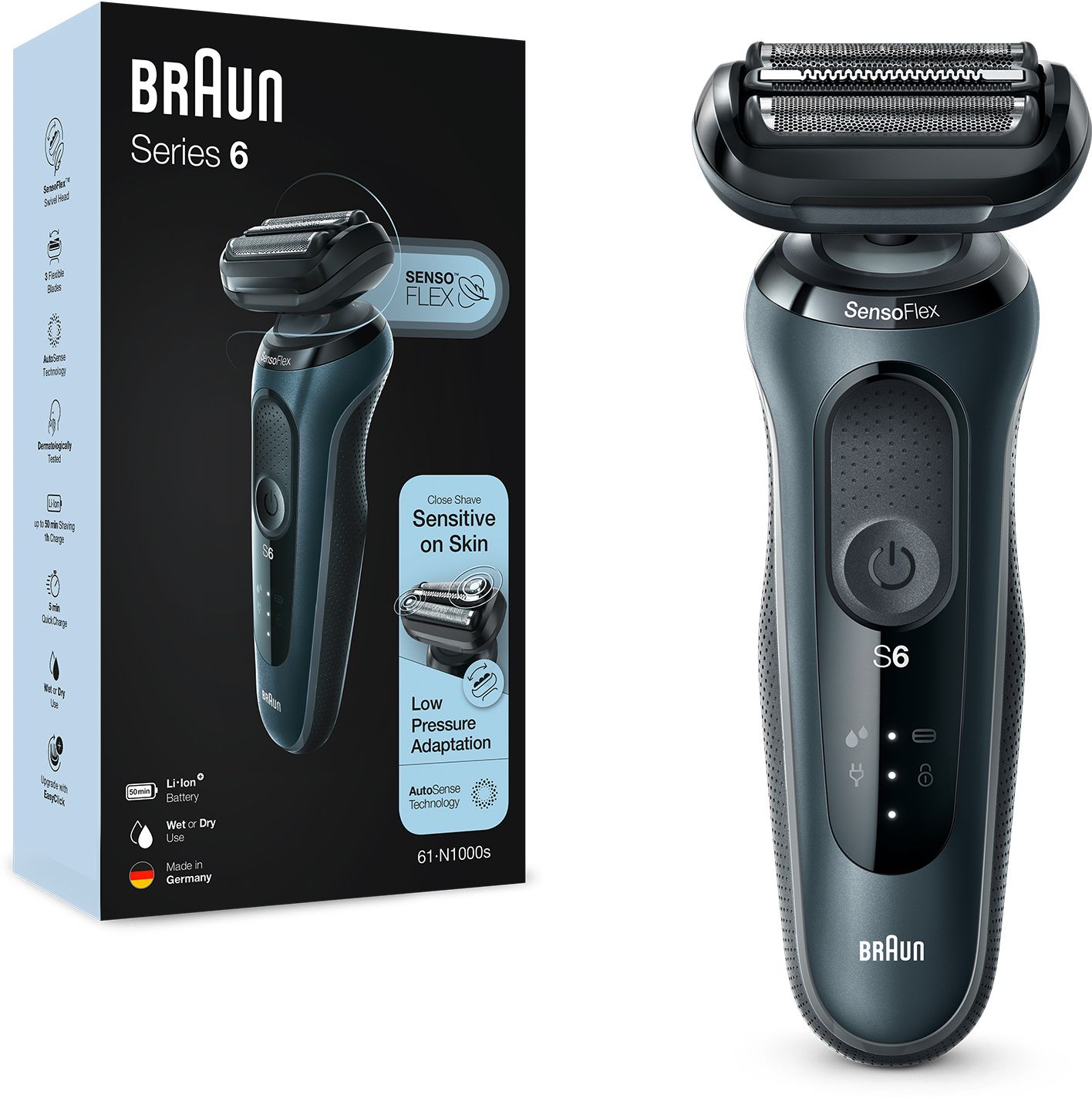 Braun Electric Shaver for Men, Series 6 61-N1000S SensoFlex Wet & Dry Foil Shaver For Men-image-8