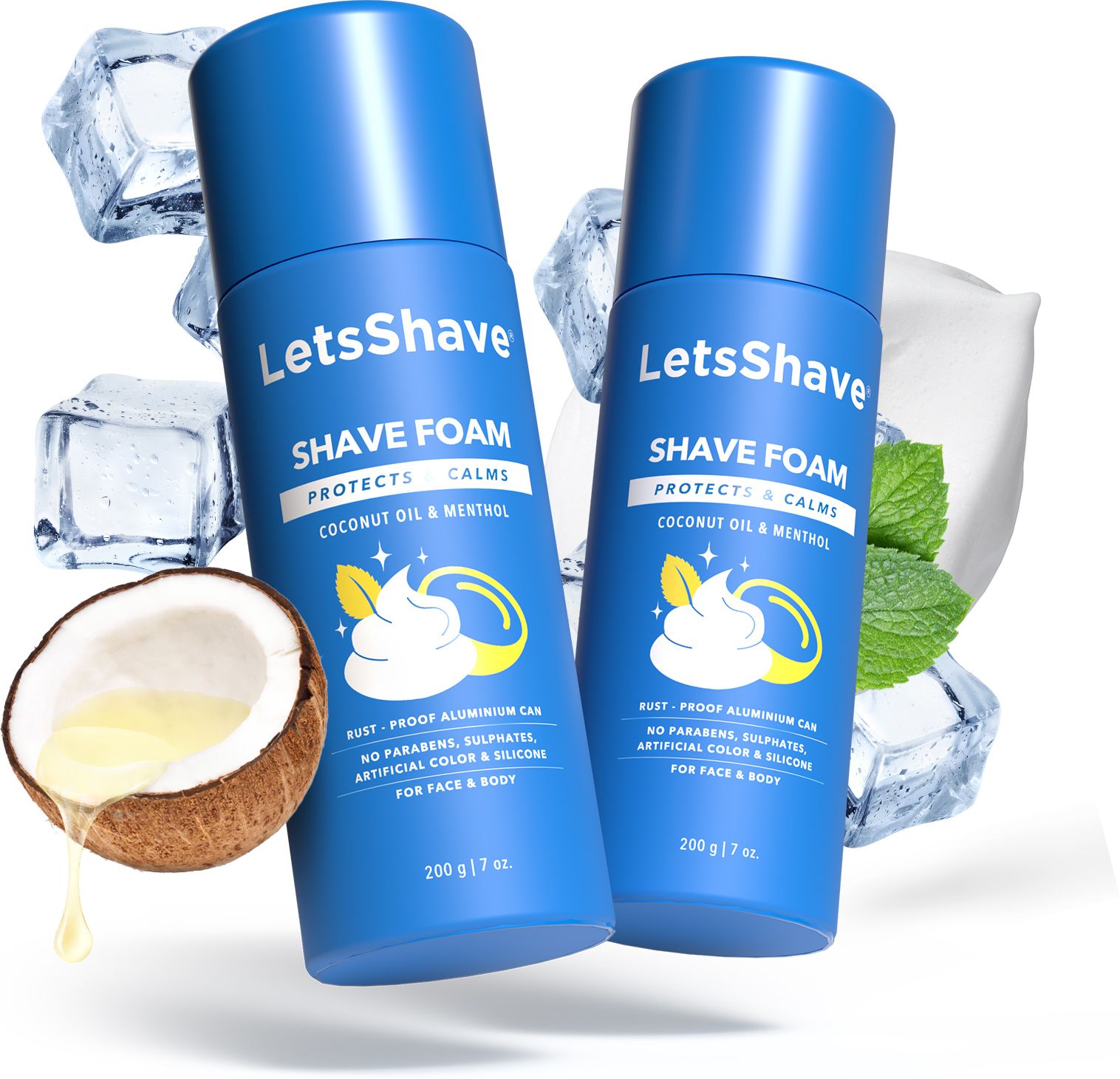 Shave Foam Sensitive Skin Protection with Coconut Oil and Menthol, | Rust-Proof Aluminium Bottle - 200 gm Each, Pack of 2-image-12