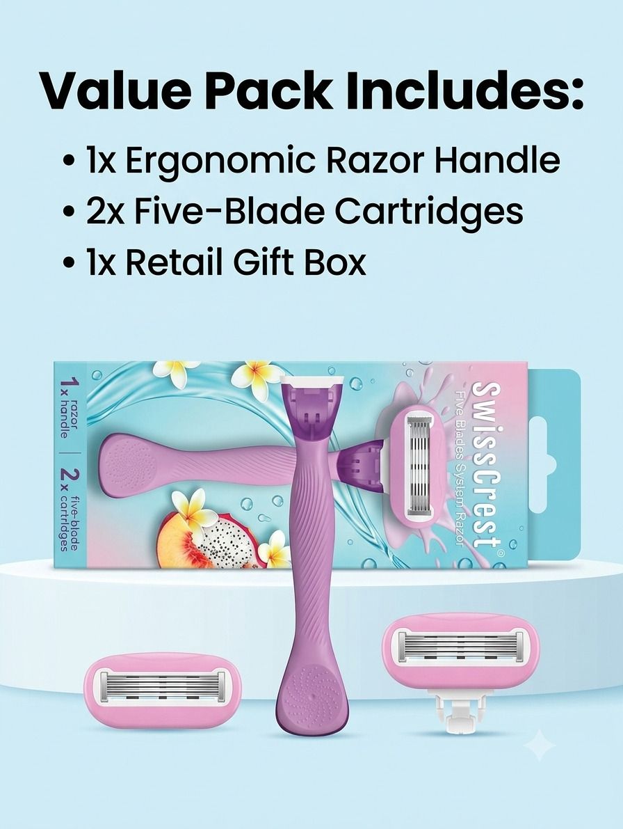 swisscrest 5 Blade Shaving Razor for Sensitive Skin - 1 Handle + 2 Cartridges, Women-picture-12