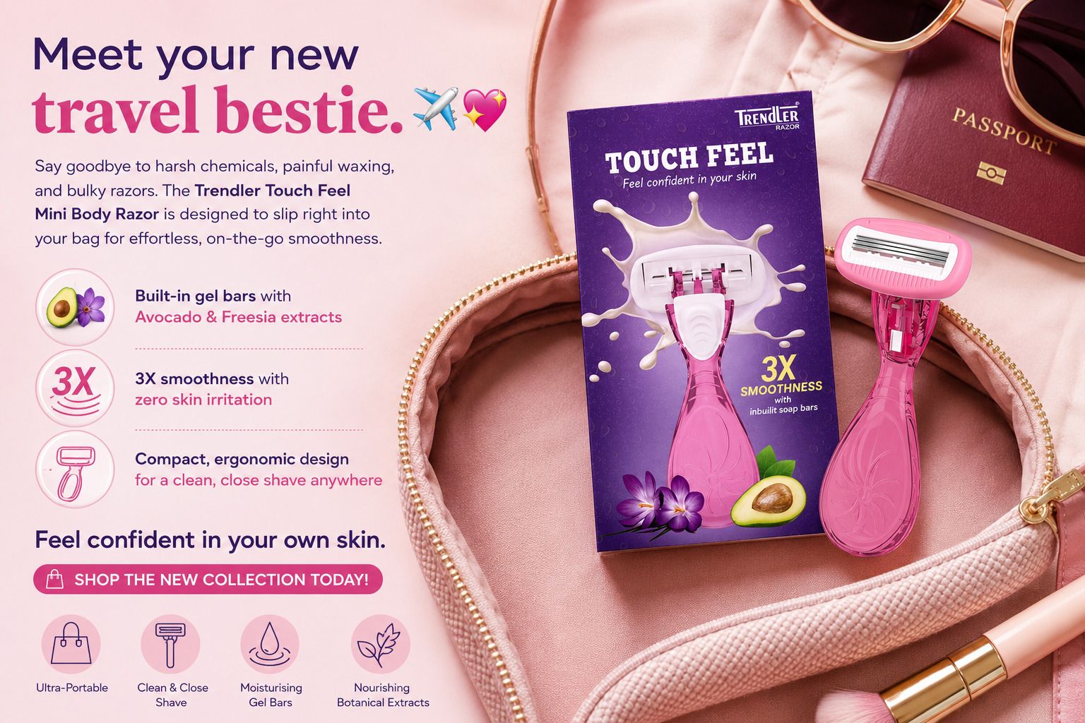 Touch Feel Mini Pink Travel Body Razor for Women with Reusable Portable Razor, Women-image-14