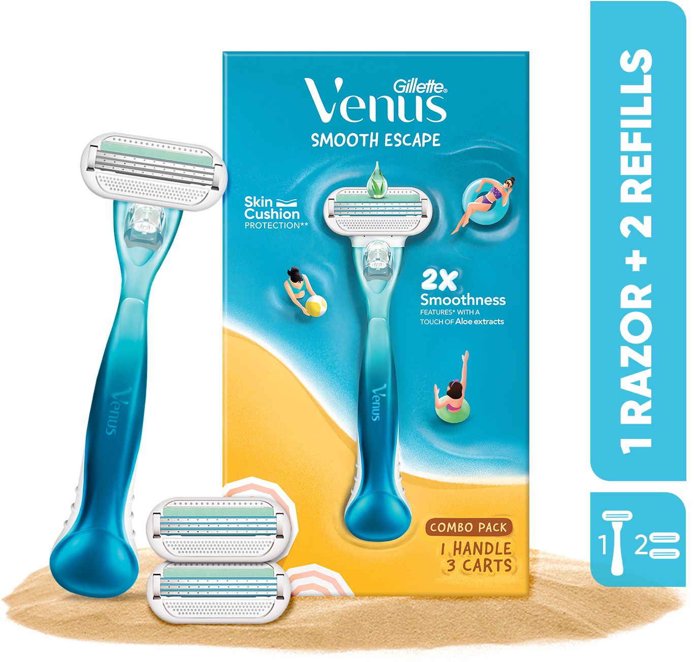 gillette venus Smooth Combo pack | Razor plus 2 refills | Aloe vera smooth, Women-picture-17