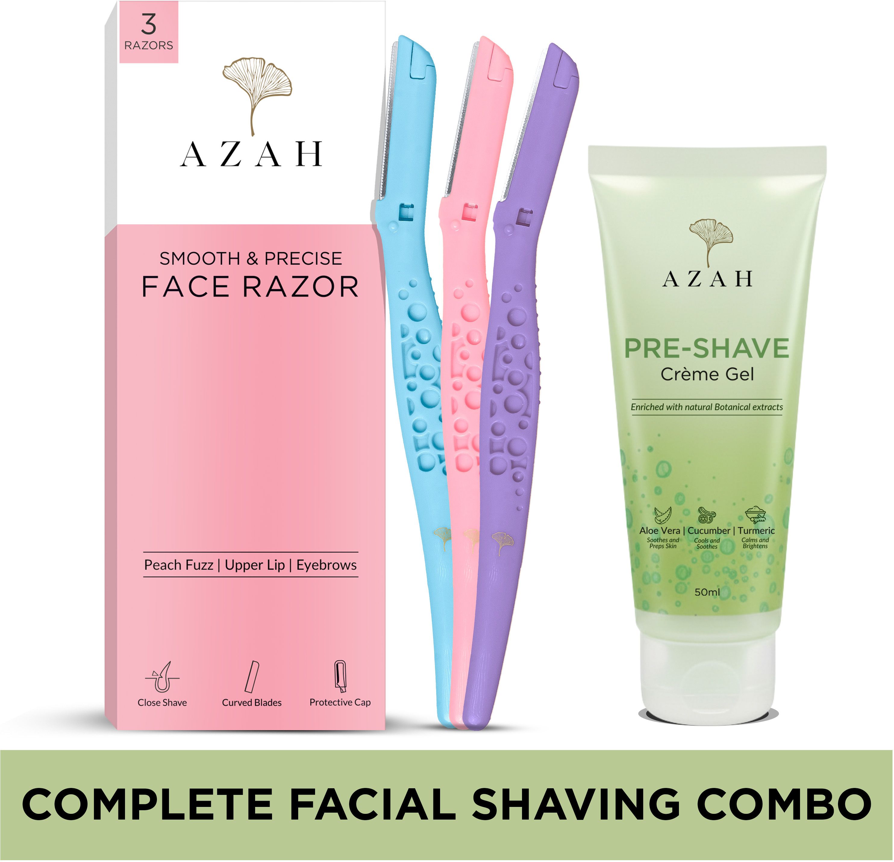 facial hair removal combo | pre-shave gel & 3 face razor | facial combo for, women