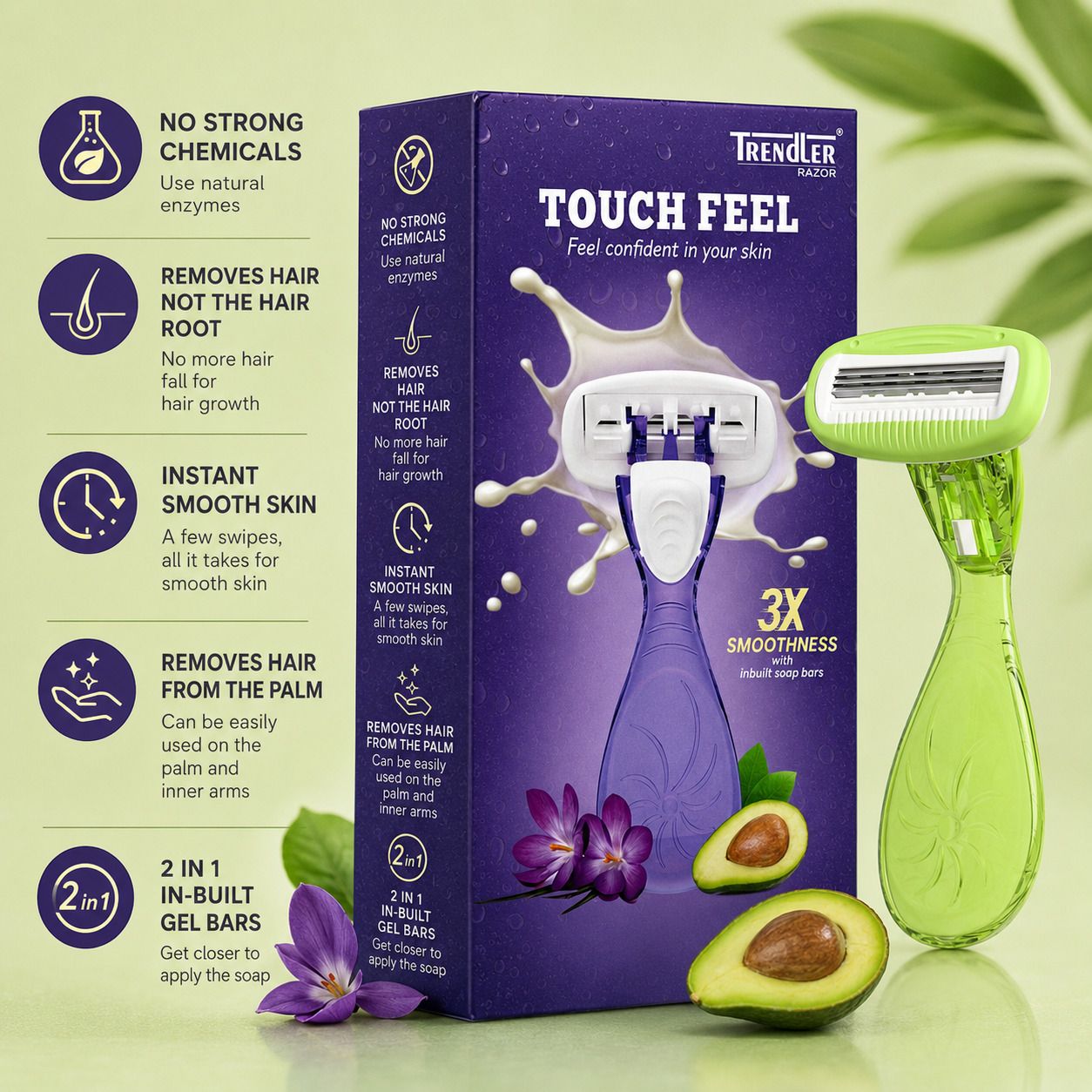 Touch Feel Mini Travel Green Razor for Women |Smooth & Close Shave for Underarms, Women-image-37