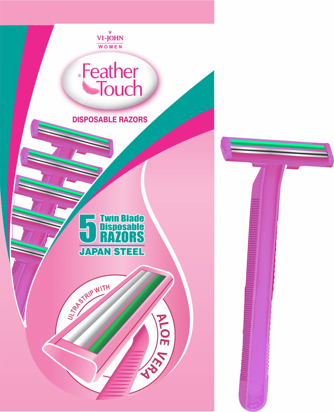 Feather Touch TwinBlade Shaving Razors With Lubricating AloeVera Strip One Set, Women-image-28
