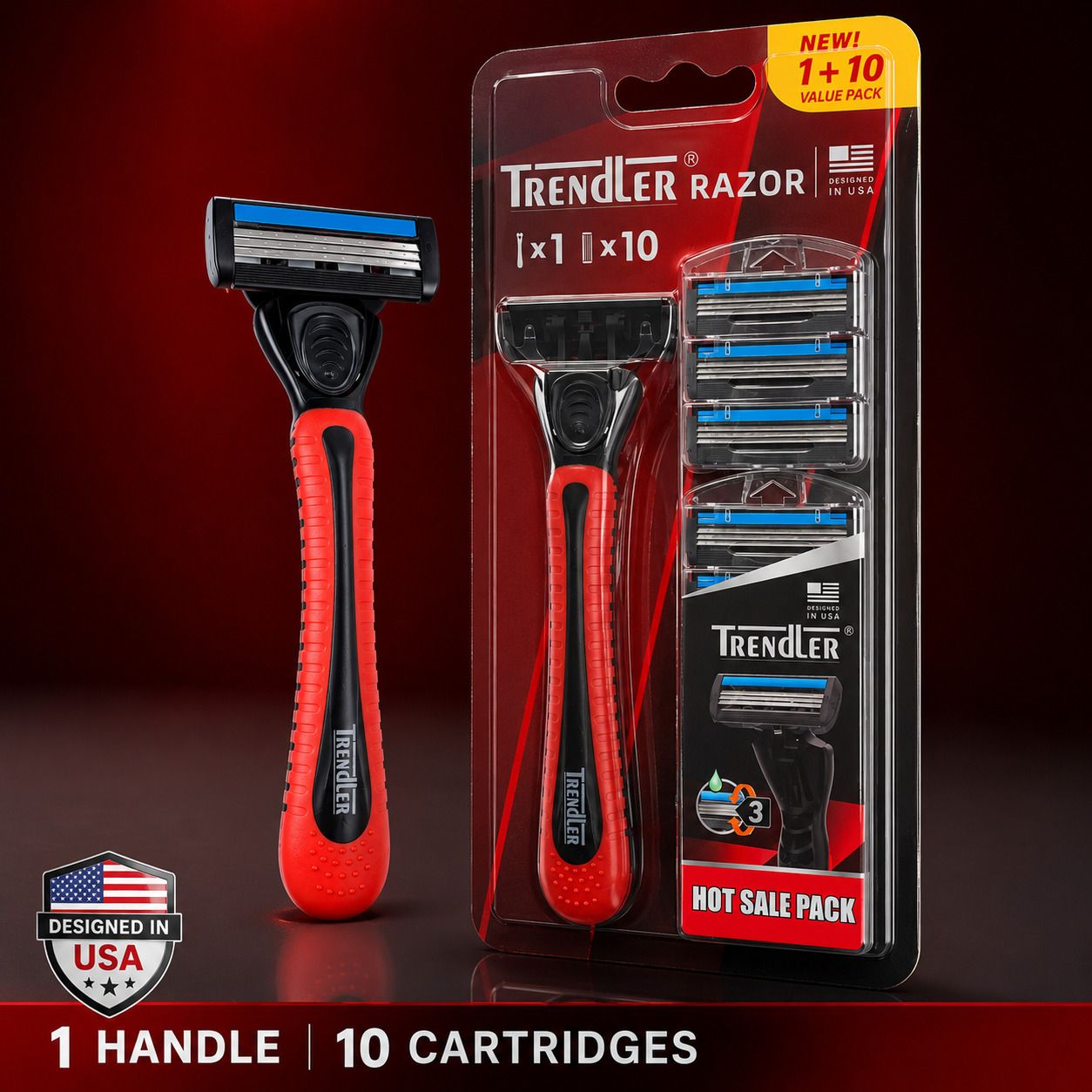 Red Razor for Men with 1 Handle &10 Cartridges 3-Blade System, Lubricating Strip, Men-image-27