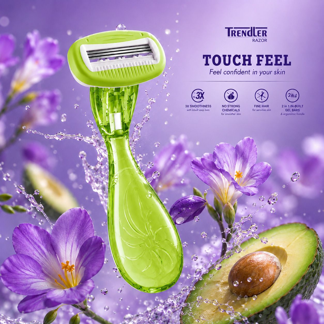 TouchFeel Smooth Glide Women's Razor with Triple Blades Comfortable Handle-Green, Women-image-44