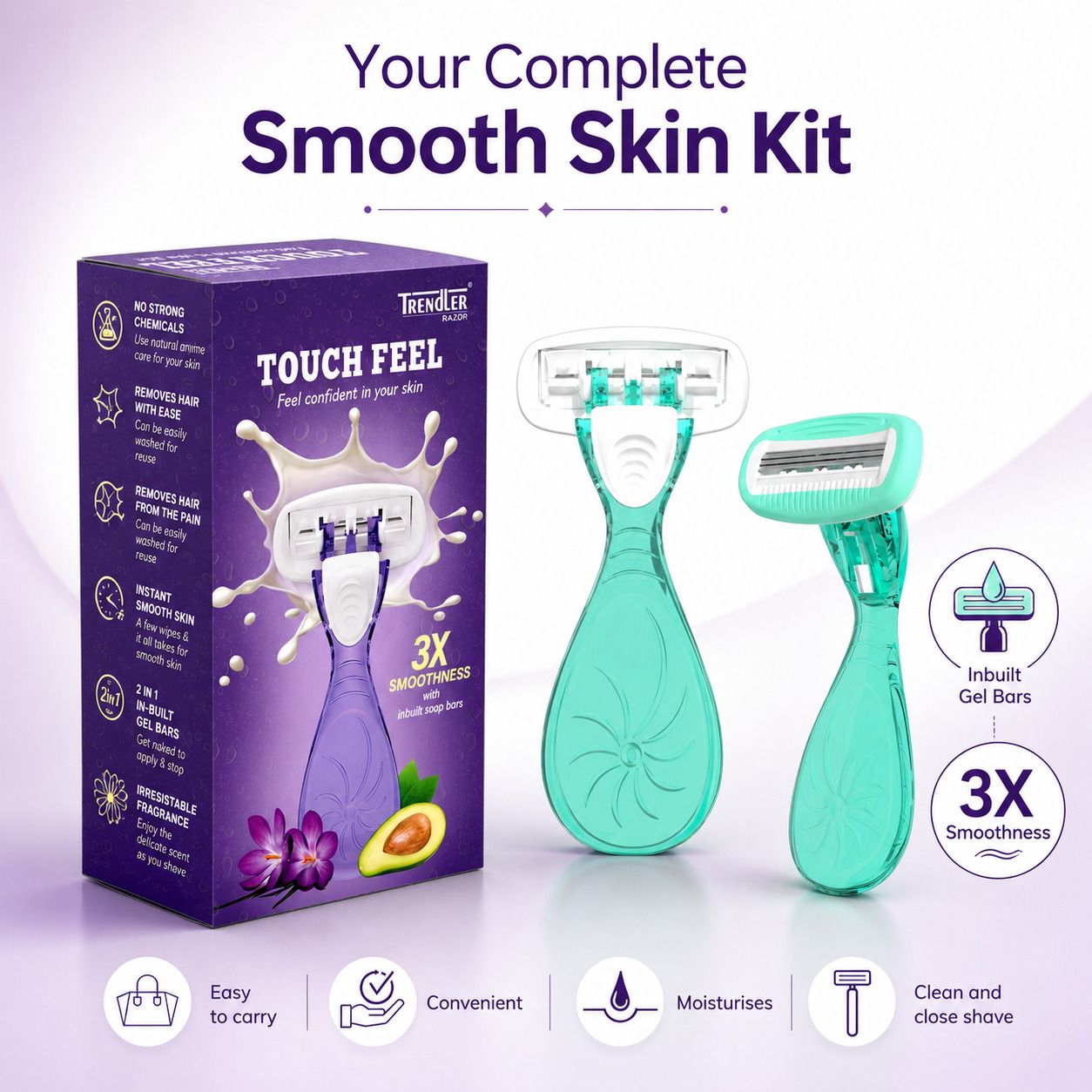 Touch Feel Blue Mini Travel Body Razor for Women | Moisturizing & Smooth Shave, Women-image-9