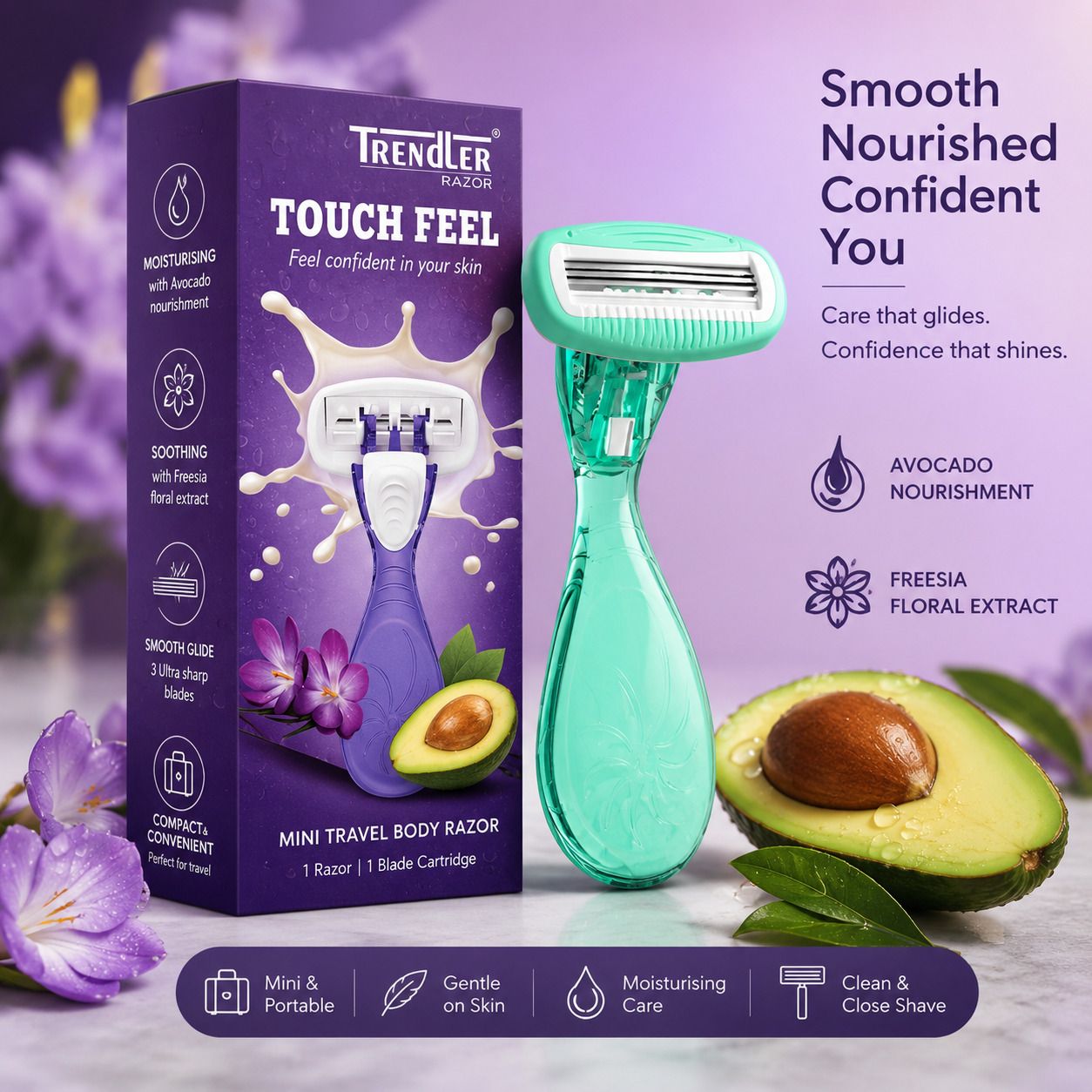 Touch Feel Mini Blue Travel Body Razor for Women with Built-in Soap Bars, Women-image-25
