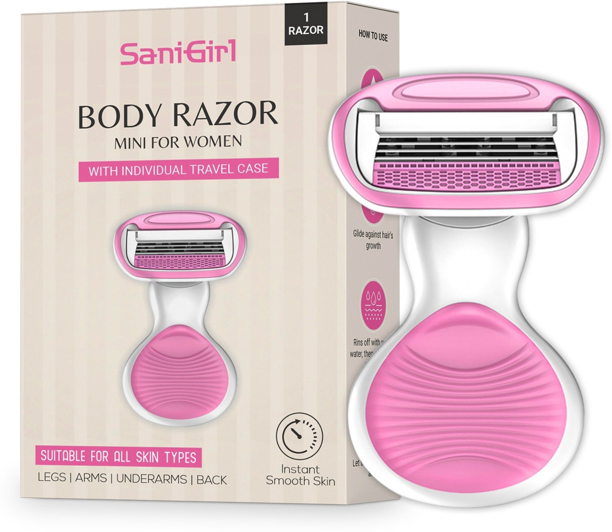 sanigirl Body Razor for Women's Hair Removal | with Aloe Vera & Vit E| With Travel Case, Women-picture-13