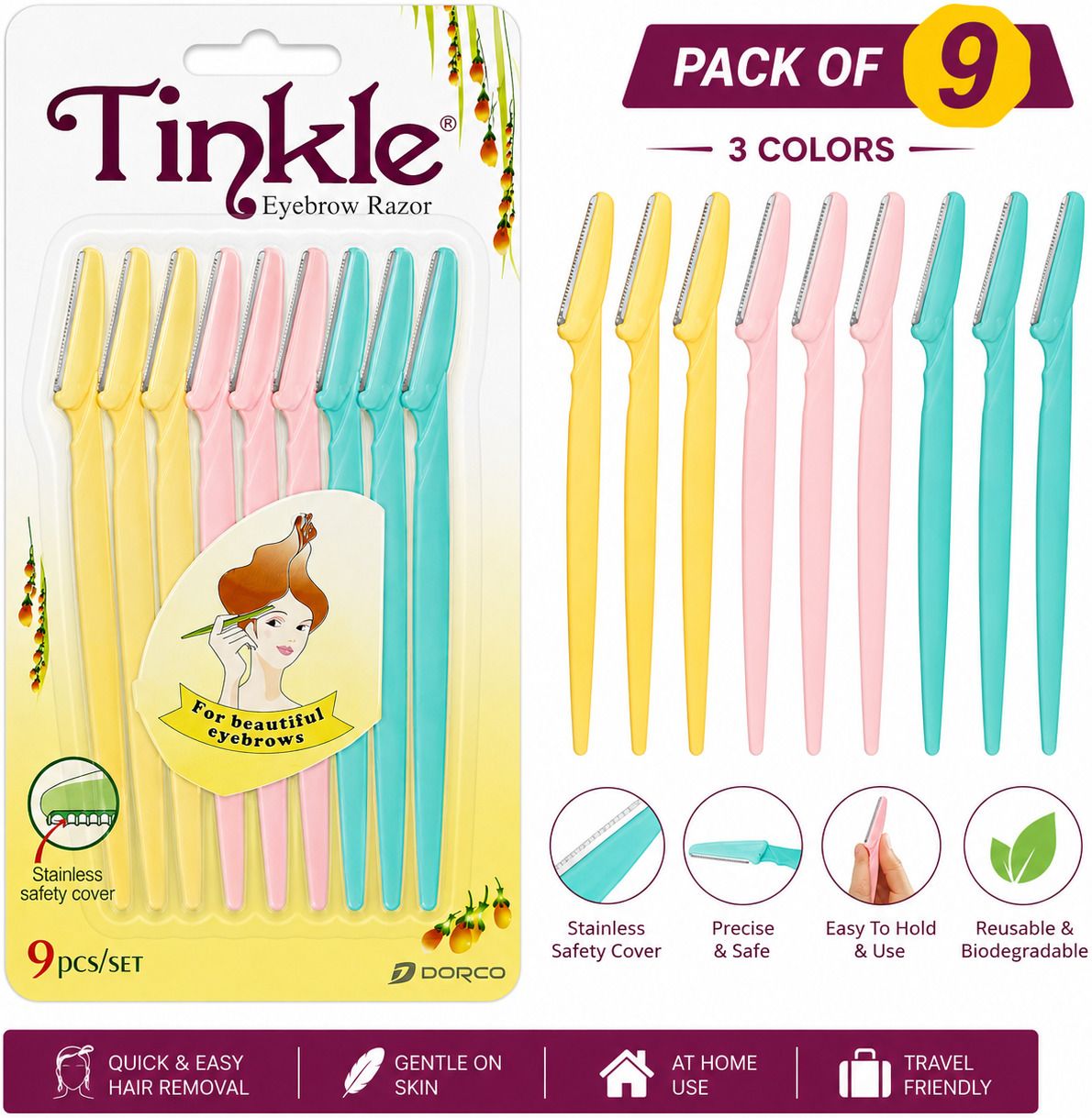 Tinkle Eyebrow Razor for Women Face Hair Removal Razor Pack of 9, Men & Women-image-29