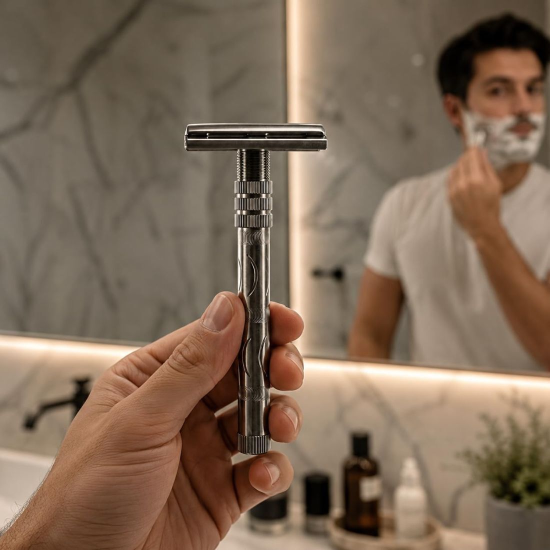 Double Edge Wet Shaving Razor for Men, Reusable Metal Razor Engraved Pattern, Men-image-7