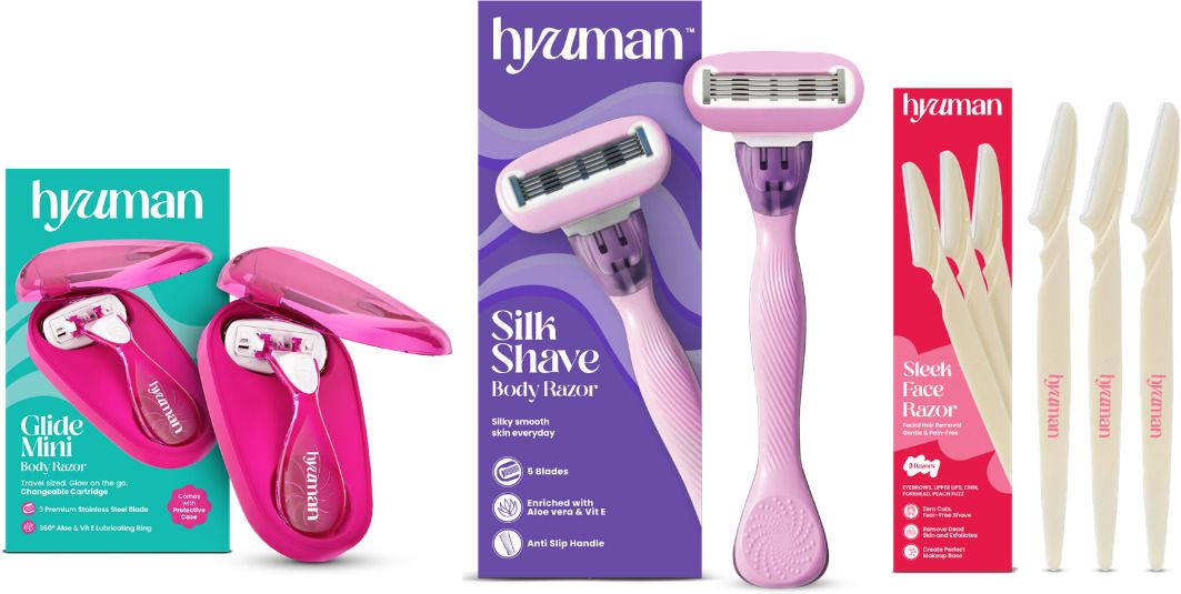 Glide Mini Body Razor + Silkshave 5 Blade Razor + Sleek Face Razor Pack of 3, Women-image-0