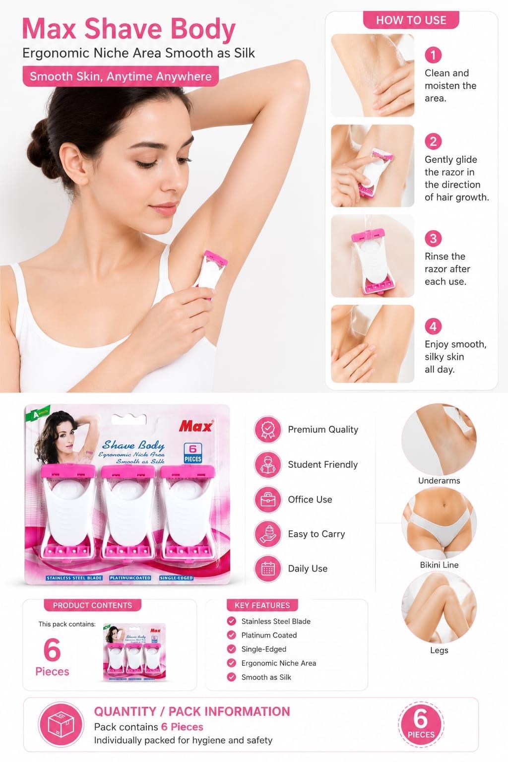 accessoryhub Max Women's Body Razor Pack of 6, Women-picture-15