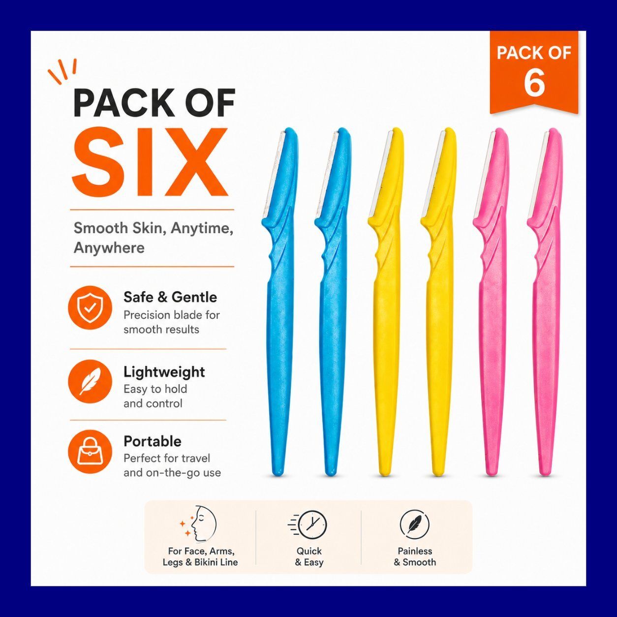 Portable Eyebrow Razor Pack of 6 for Smooth Facial Hair Removal, Men & Women-image-30
