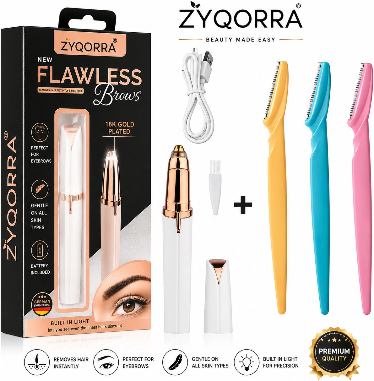 Flawless Eyebrow Trimmer + Eyebrow Razor Combo, Men & Women-image-45