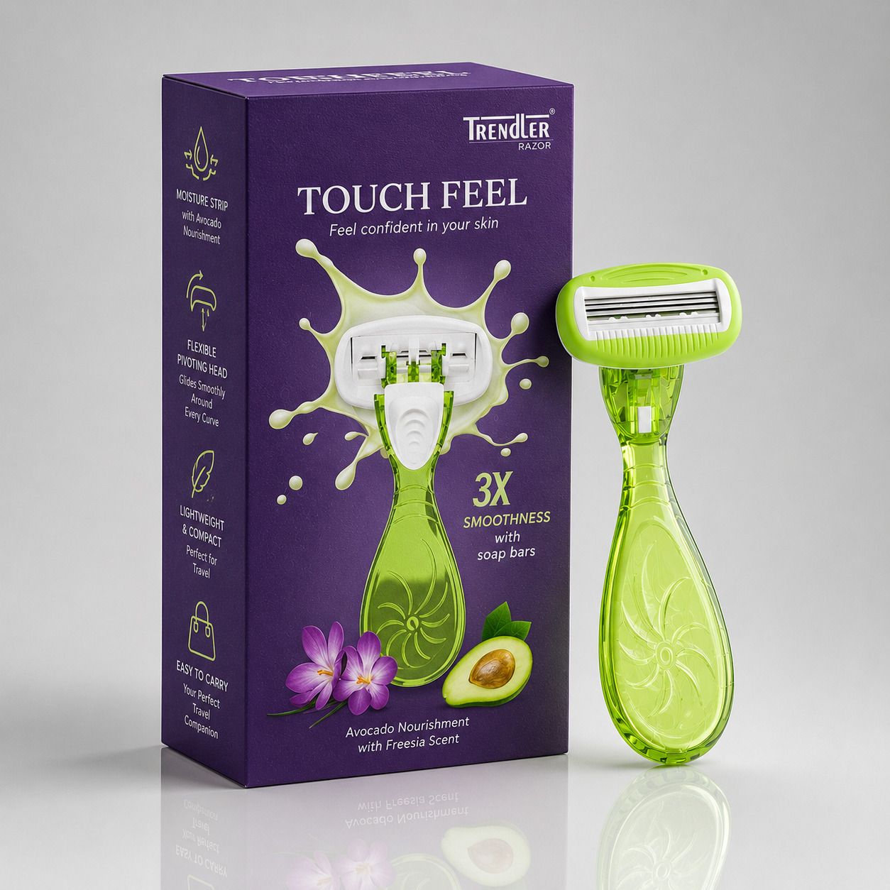 maulix Touch Feel Women's Green Mini Travel Razor, 3-Blade Body Hair Removal Razor, Women-picture-40