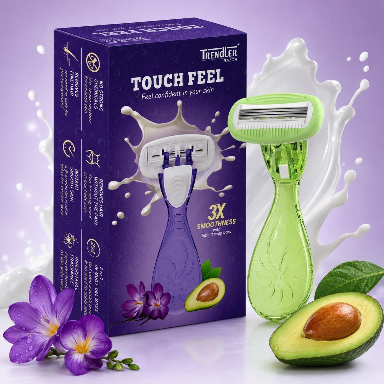 Touch Feel Green Women's Razor, 3-Blade Disposable Shaving Razor with Gel Bars, Women-image-25