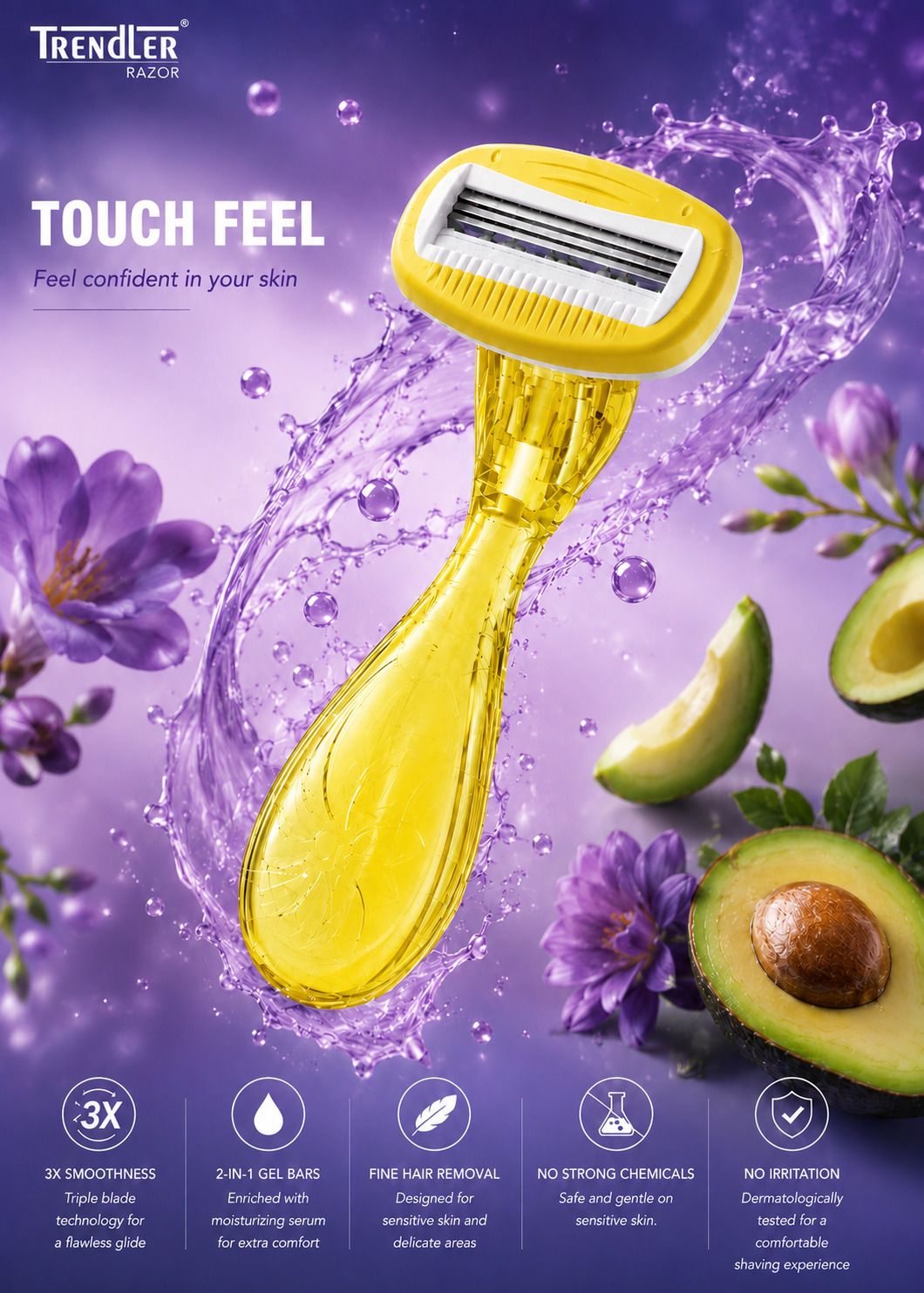 Touch Feel Women's Moisturizing Body Yellow Razor with Built-In Soap Bars, Women-image-36