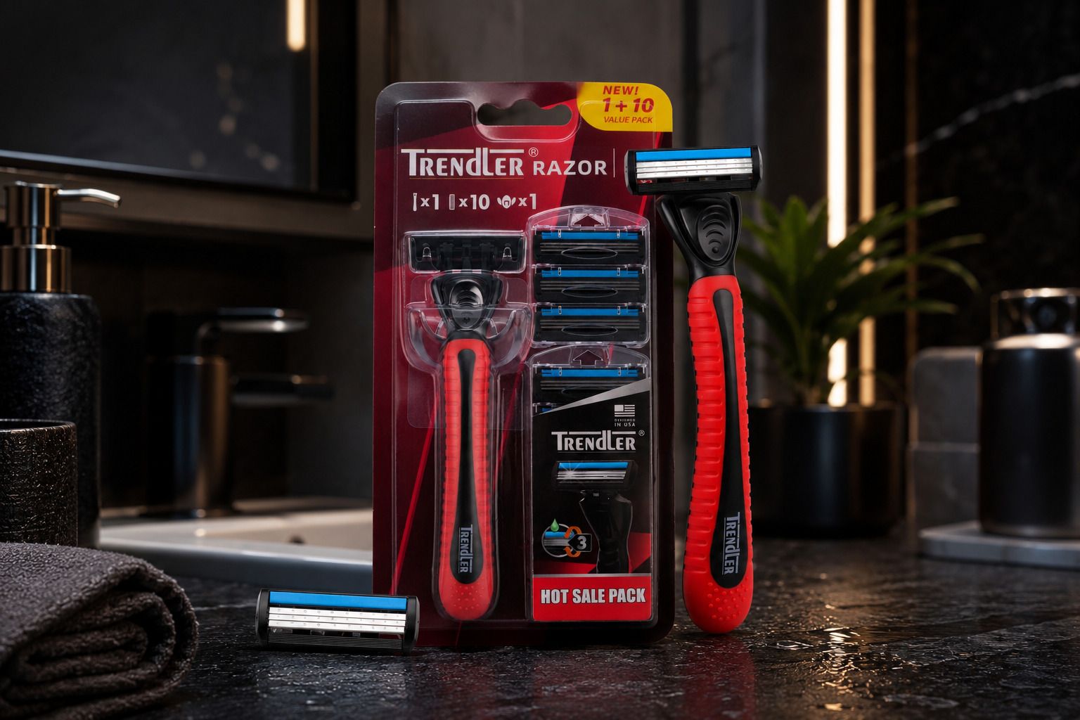 3 Blade Shaving Razor Value Pack with 1 Handle + 10 Cartridges, Water-Activated, Men-image-13