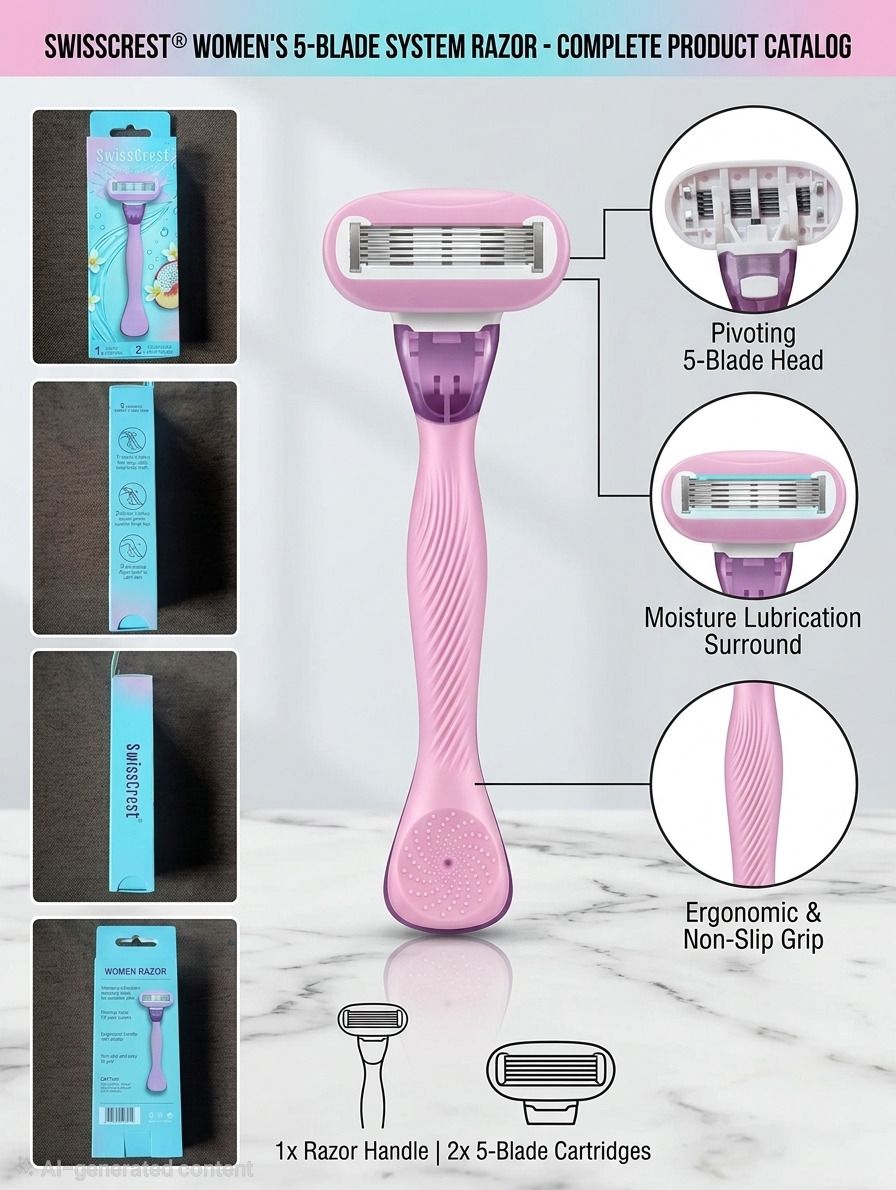 5 Blade System Razor for Daily Use - 1 Handle + 2 Cartridges, Women-image-41