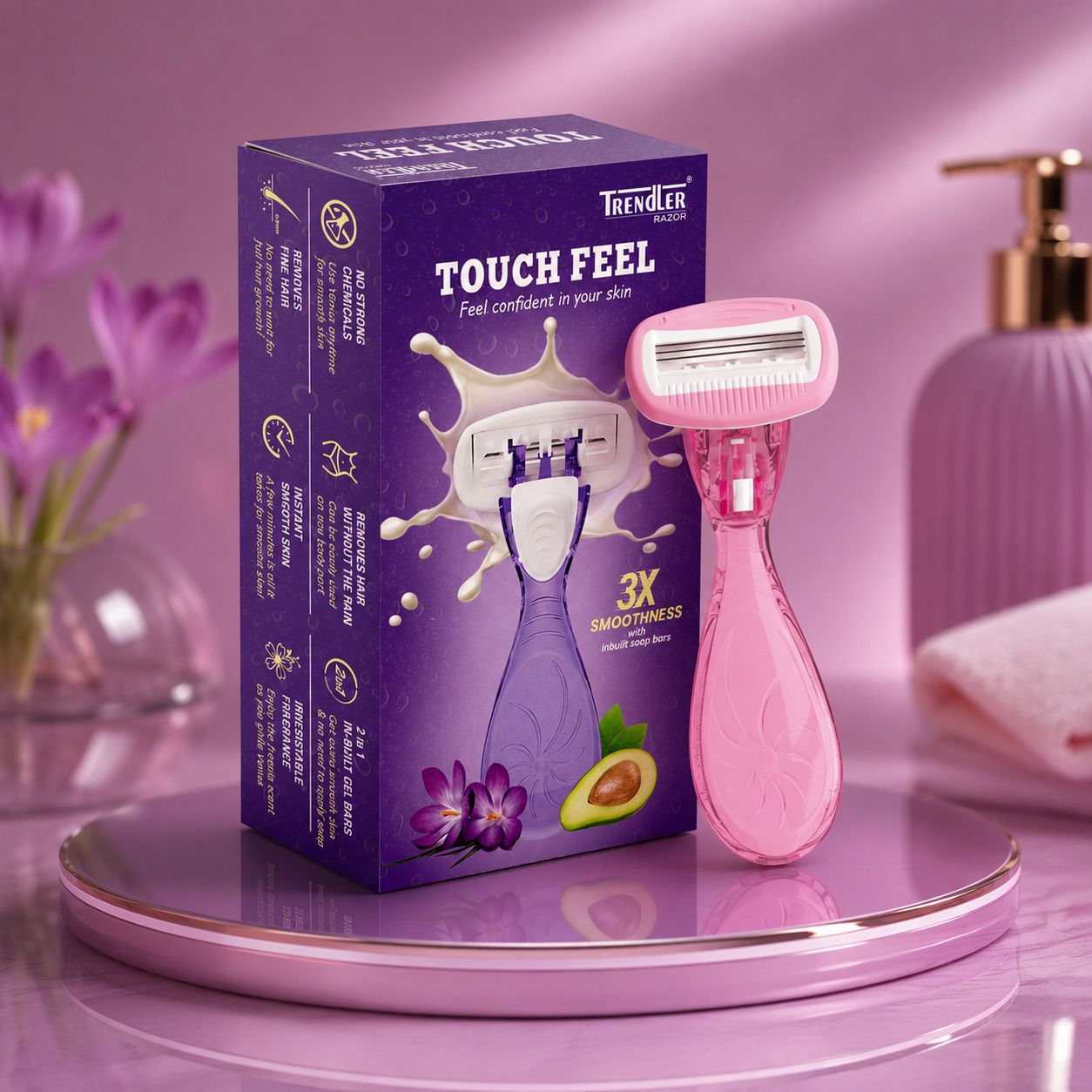 maulix Touch Feel Women's Pink Mini Travel Razor, 3-Blade Body Hair Removal Razor, Women-picture-47