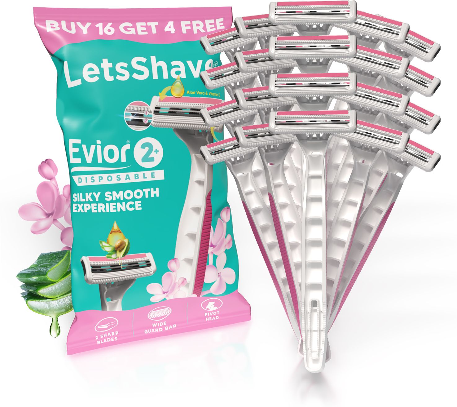 Evior 2 Disposable Body Hair removal Shaving razor, Vit-E Strip, sensitive Skin, Women-image-29