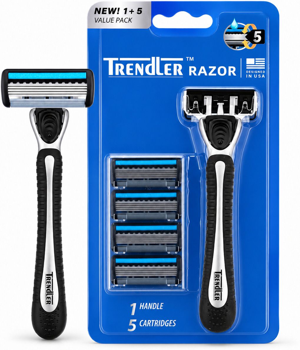 5 Blade Razor for Men, 1 Handle + 5 Replacement Cartridges, Precision Back Blade, Men-image-18
