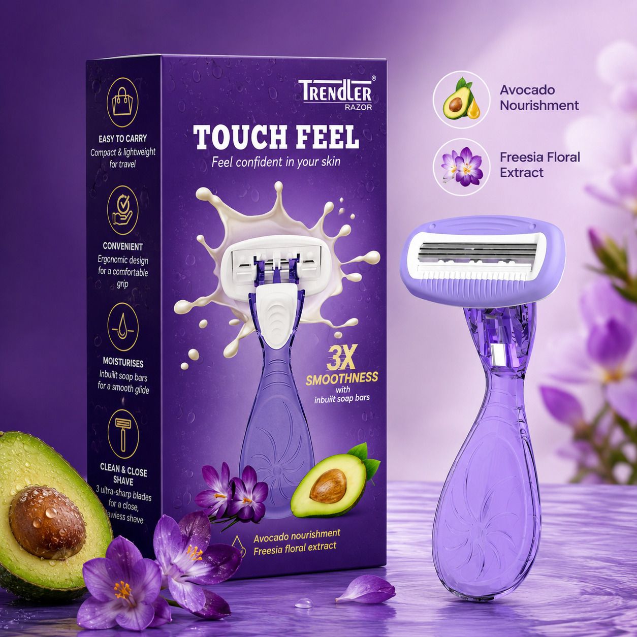 Mini Purple Travel Body Razor for Women with 3-Blade Disposable Shaving Razor, Women-image-36