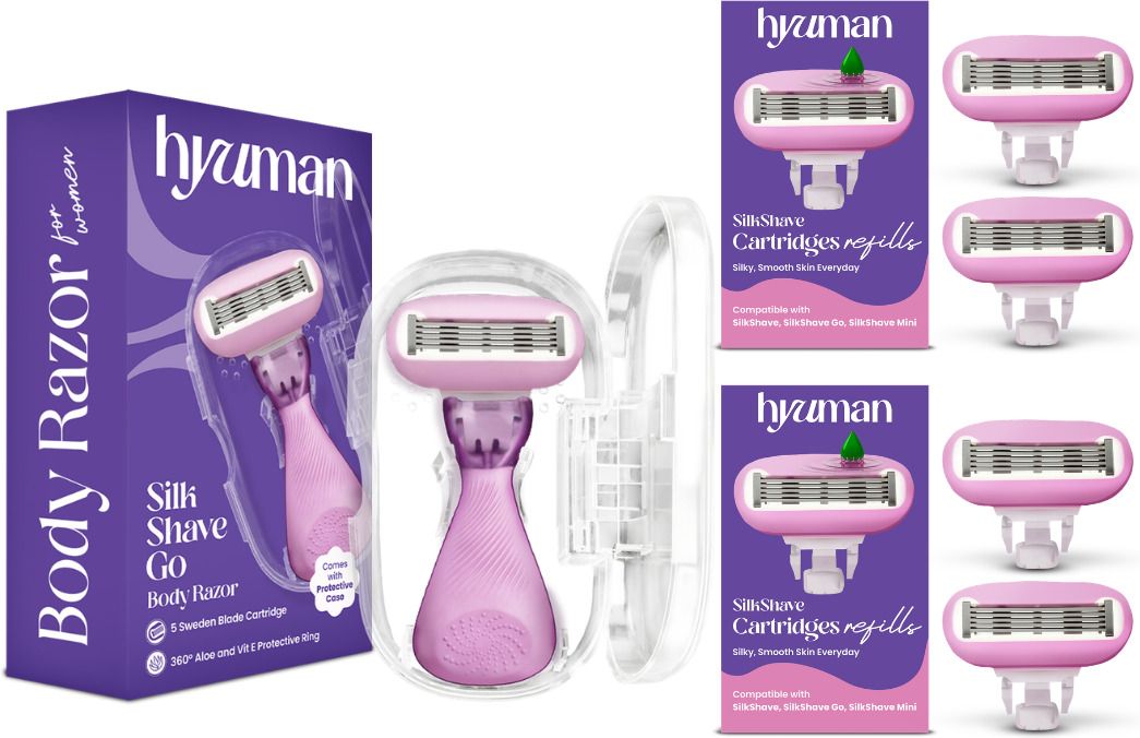 On the Go Body Razor Combo + 4 Cartridge Blades/Refill, Lubricating Catridge, Women-image-20