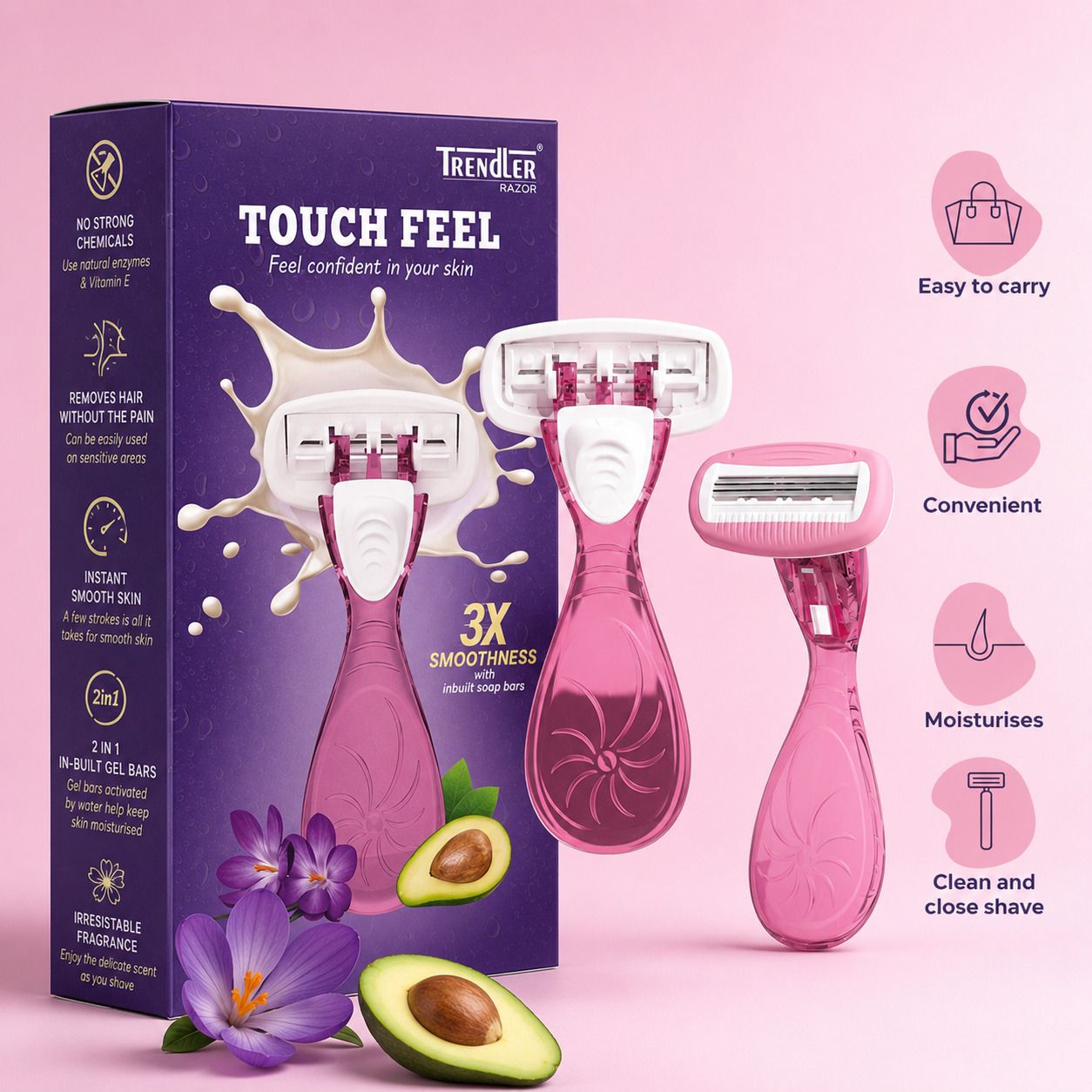 Mini Travel Razor for Women, Portable Pink Disposable Razor, Smooth &Close Shave, Women-image-44