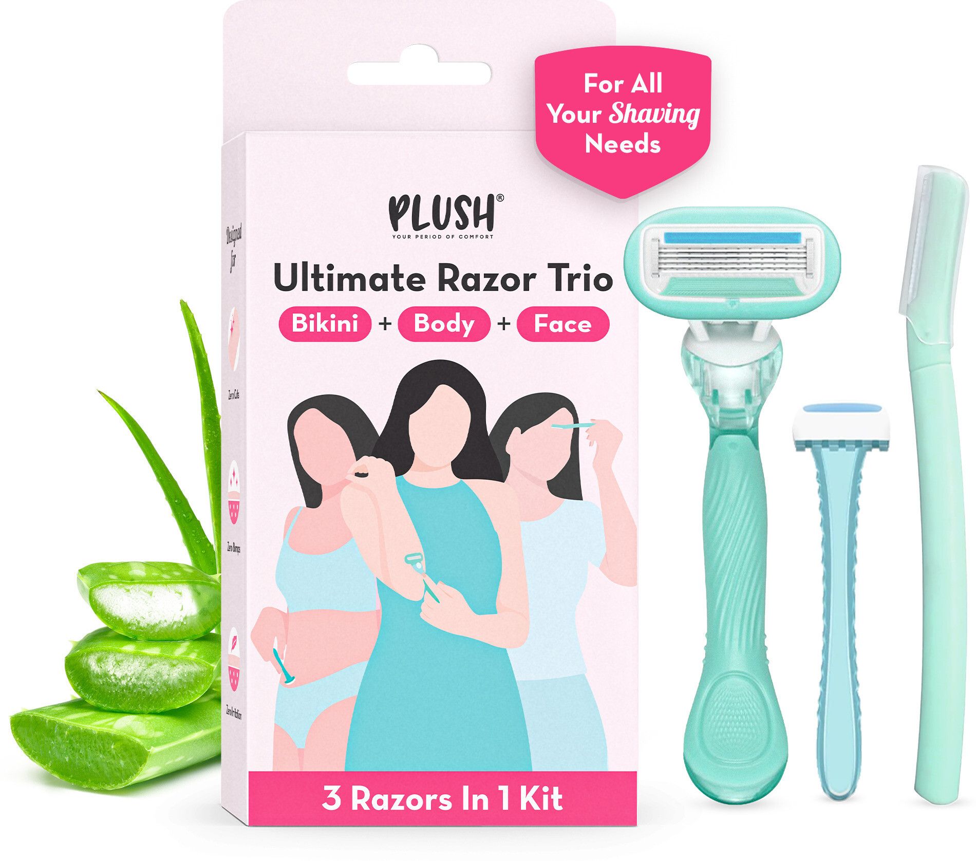 plush The Ultimate Razor Trio Kit | Bikini, Body & Face Razor, Men & Women-picture-18