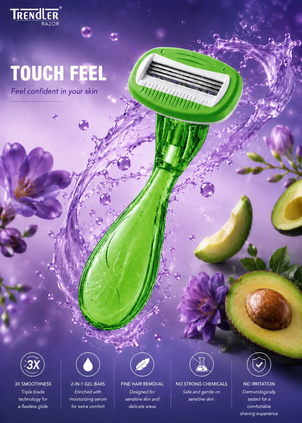 trendler Touch Feel Women's Moisturizing Body Green Razor with Built-In Soap Bars, Women-picture-12