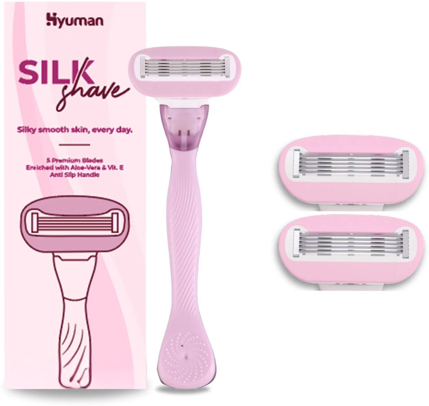 hyuman SilkShave Body Razor Combo 2 Cartridge Blades/Refill, Lubricating Catridge, Women-picture-23