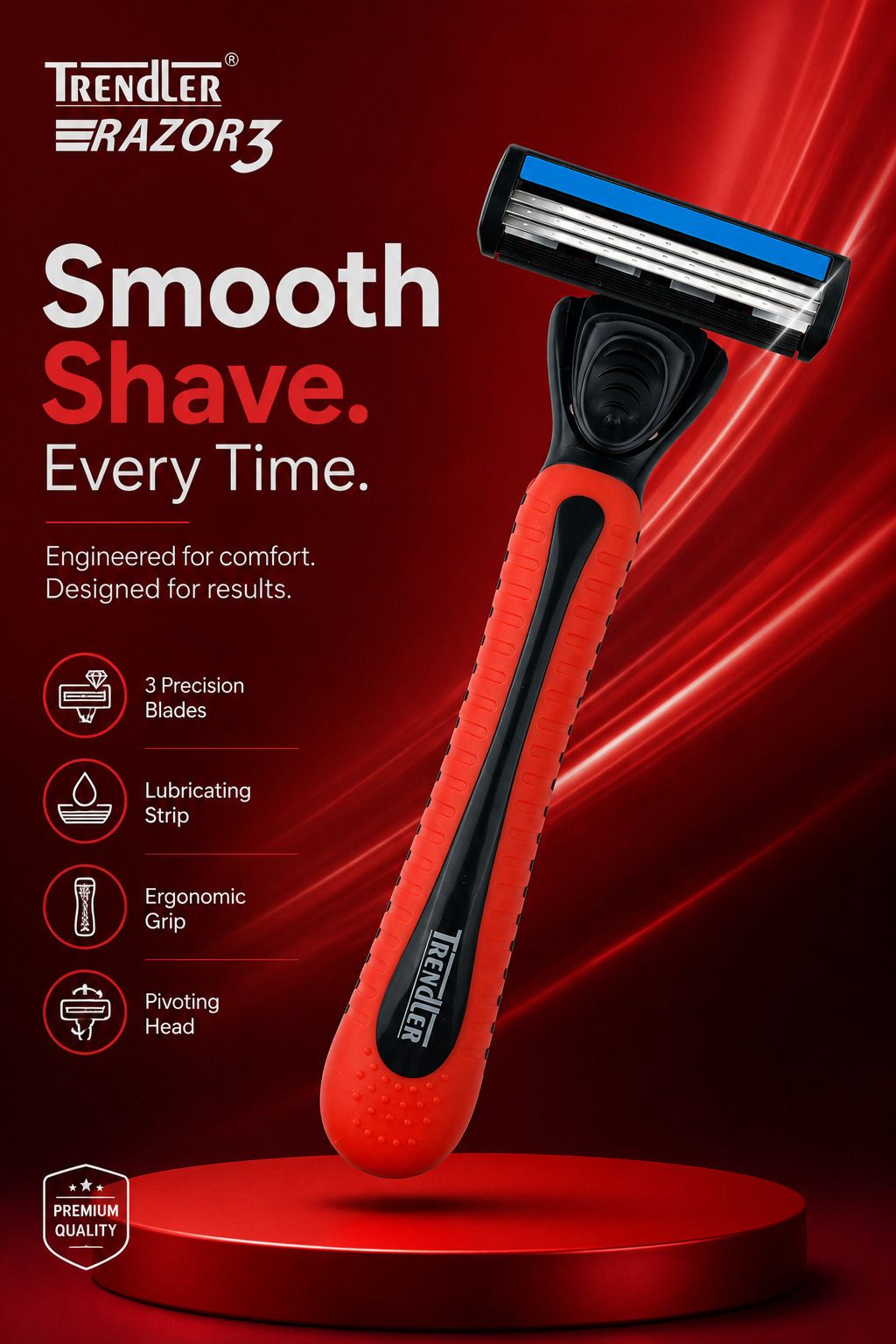 trendler 3-Blade Red Razor 1 Handle + 10 Cartridges, Men-picture-29