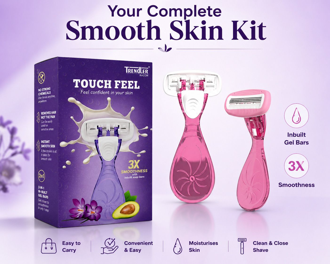 Mini Pink Travel Body Razor forWomen,Compact Pocket Razor with Built-In Soap Bar, Women-image-31