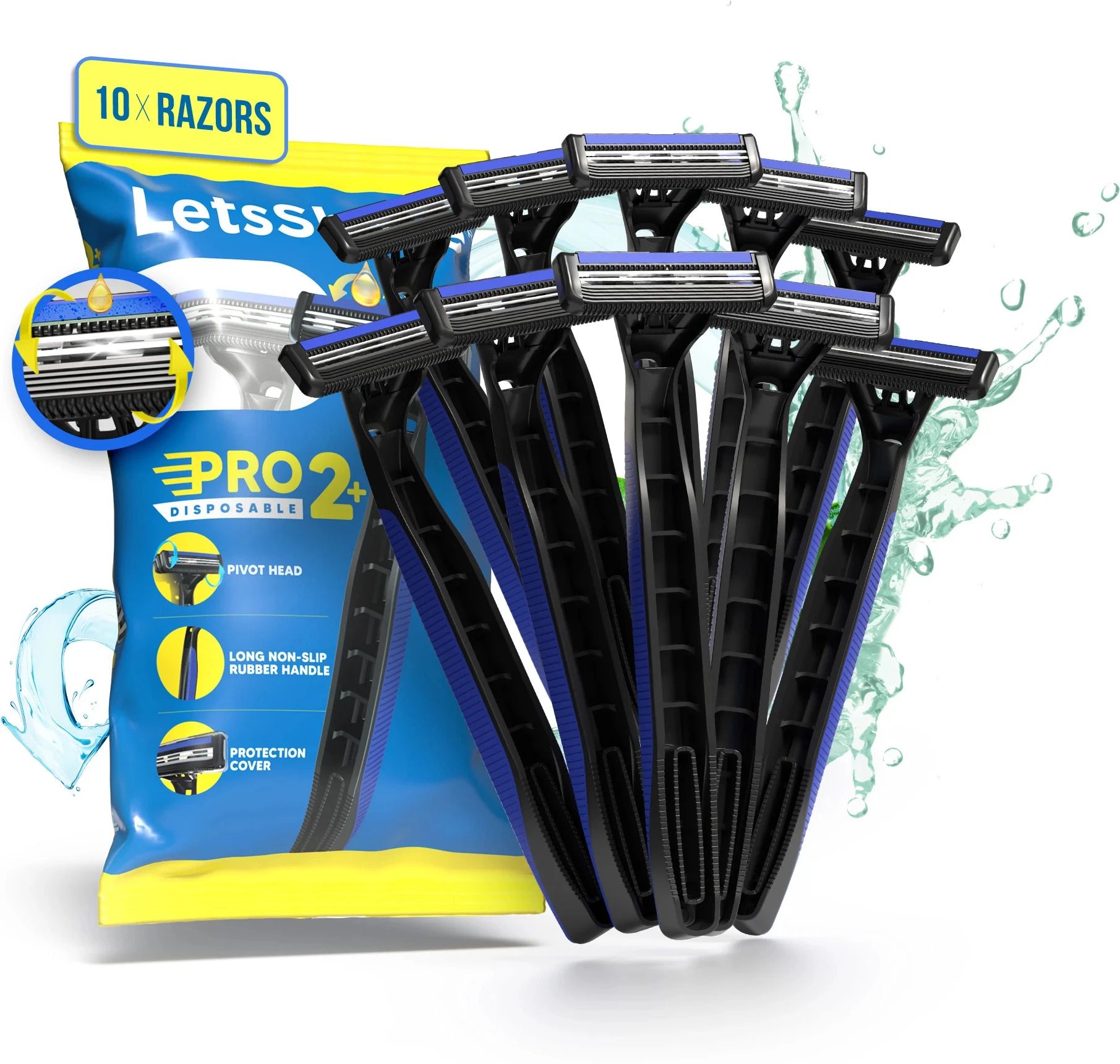 Pro 2 Plus Disposable Razor - Open Flow Cartridge Razor (Pack of 10), Men