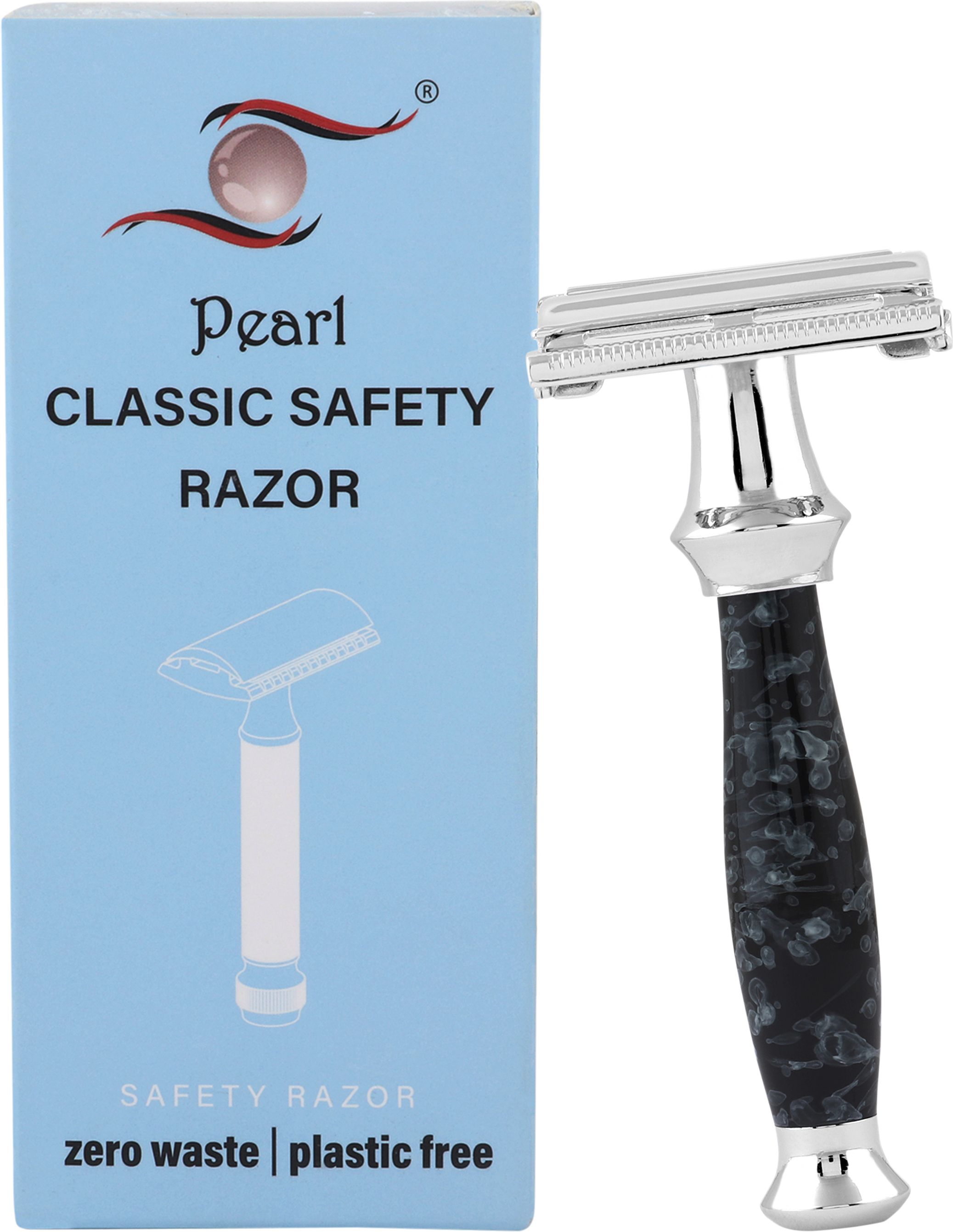 pearl shaving PSR Double Edge Butterfly Safety Razor (SS-95 Marble Black), Men-picture-13