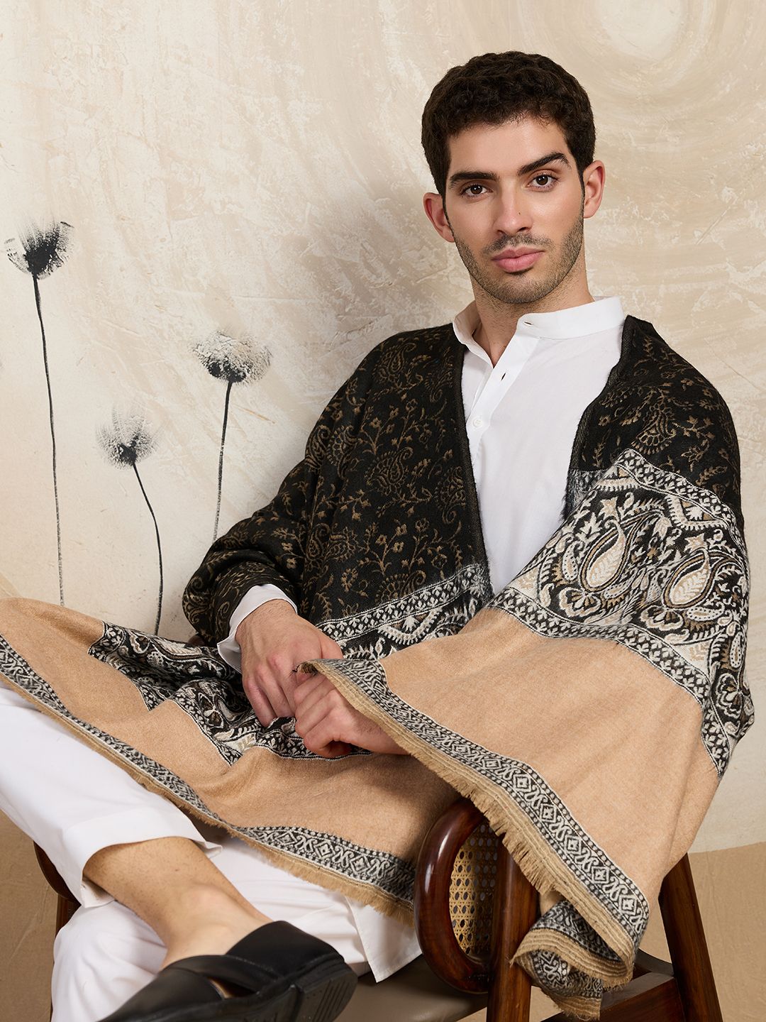 GREEN AGRITECH Polyester Wool Blend Woven, Self Design Men Shawl